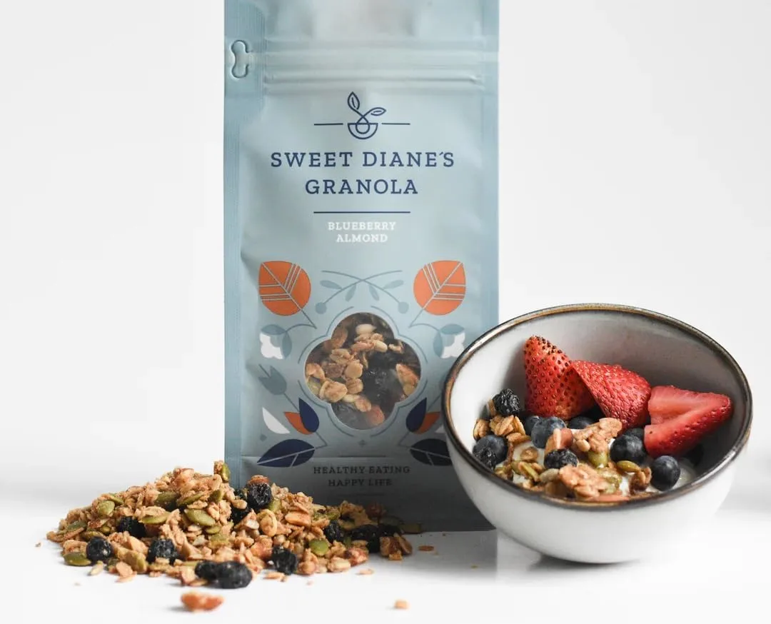 Sweet Diane’s Granola – Standard Size (12 oz): Organic, Low-Sugar, High-Fiber, Gluten-Free, Vegan, Delicious Breakfast and Snack Topper (Classic Size, Blueberry Almond)