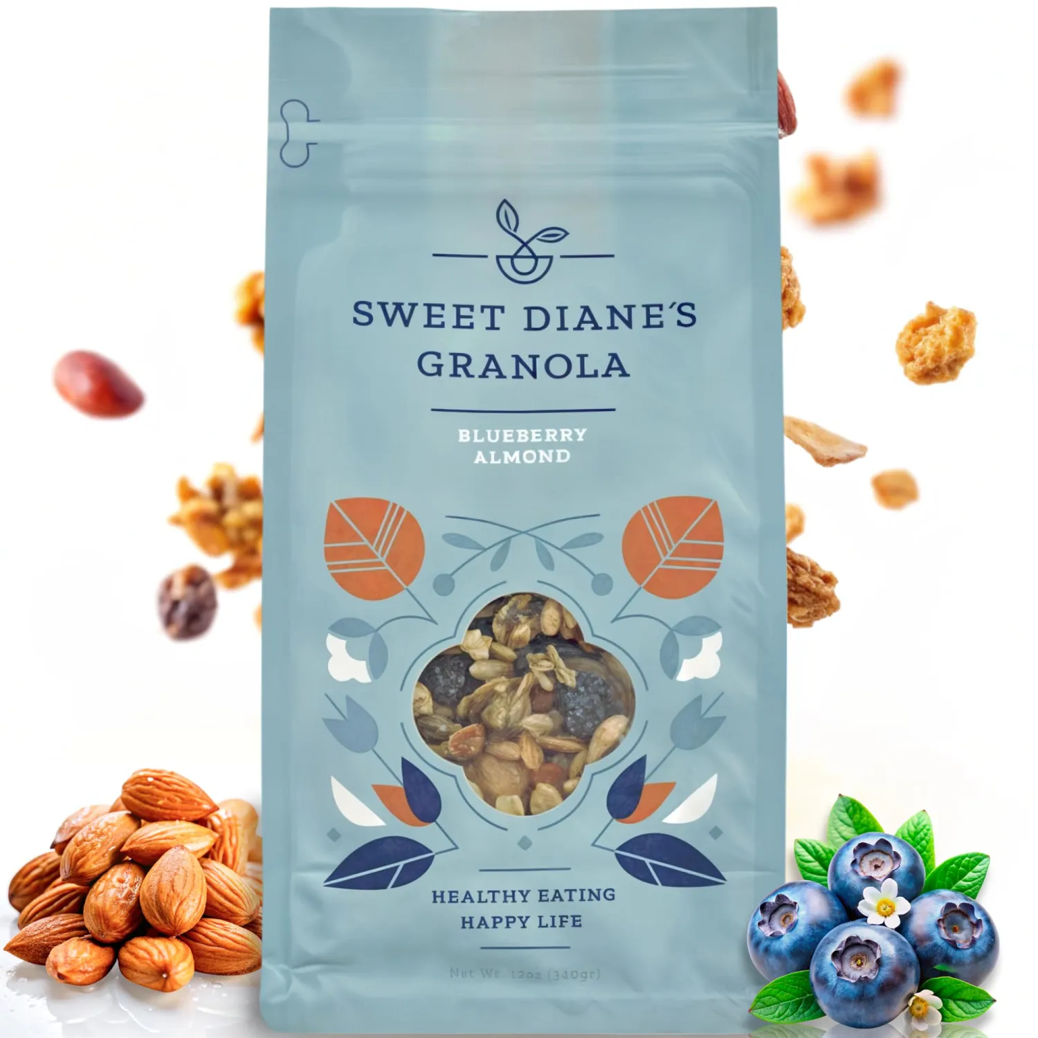 Sweet Diane’s Granola – Standard Size (12 oz): Organic, Low-Sugar, High-Fiber, Gluten-Free, Vegan, Delicious Breakfast and Snack Topper (Classic Size, Blueberry Almond)