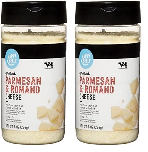 Amazon Brand, Happy Belly Grated Parmesan and Romano Cheese Shaker, 8 Oz (Pack of 2)