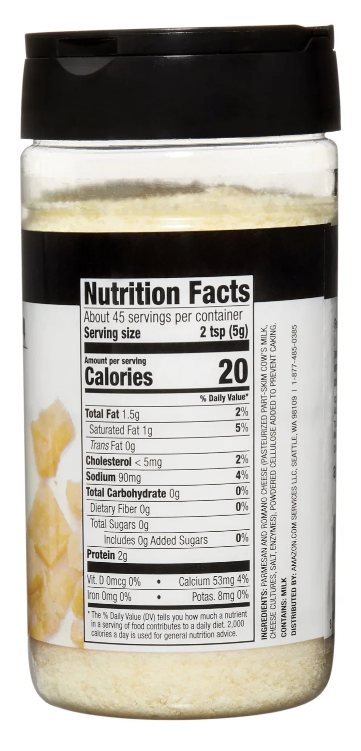 Amazon Brand, Happy Belly Grated Parmesan and Romano Cheese Shaker, 8 Oz (Pack of 2)