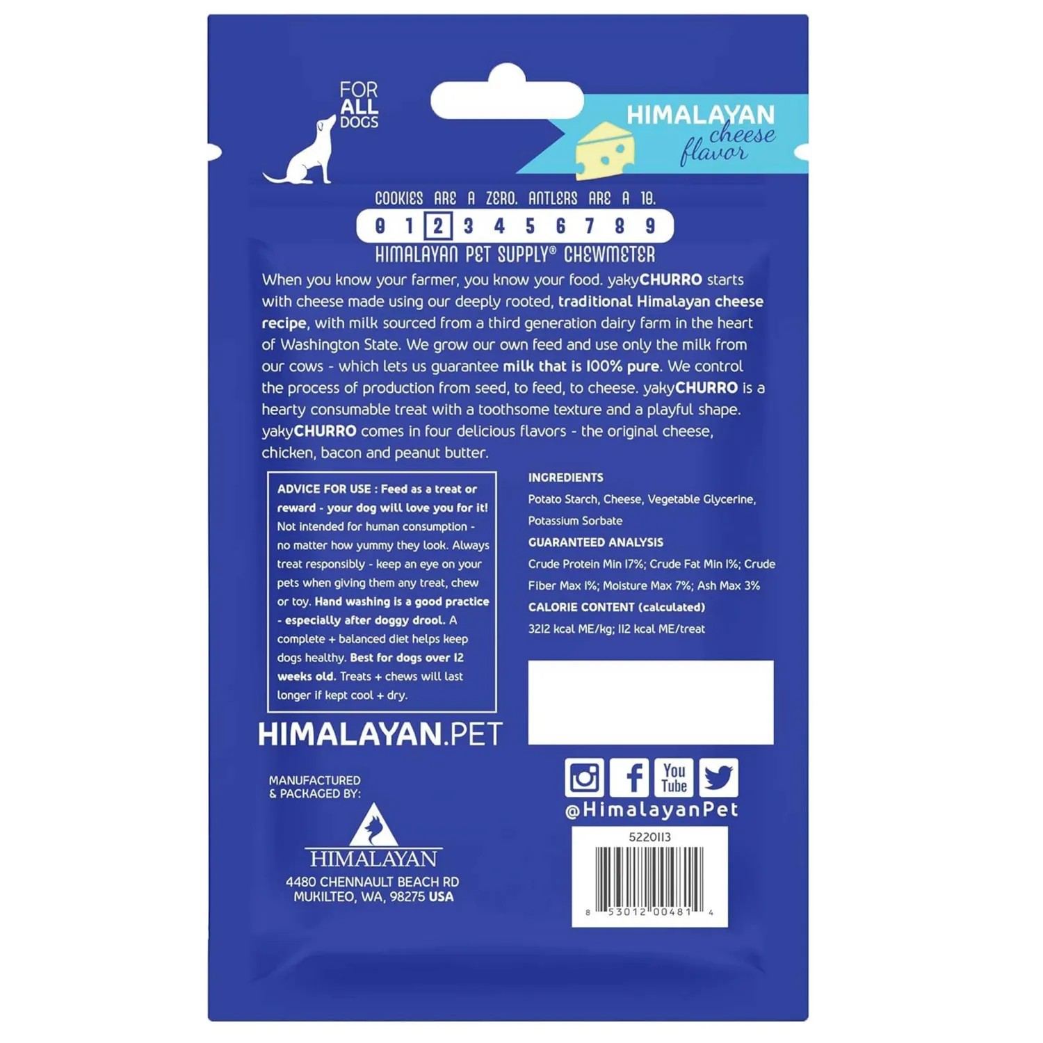 yaky CHURRO Himalaya Cheese Treats | Lactose Free | Gluten Free | Grain Free | USA MADE | for All Breeds | 4 CHURROs per Pouch | Original Cheese Flavor