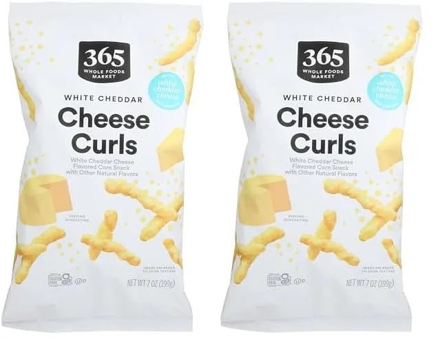 365 by Whole Foods Market White Cheddar Cheese Curls, 7 OZ (Pack of 2)