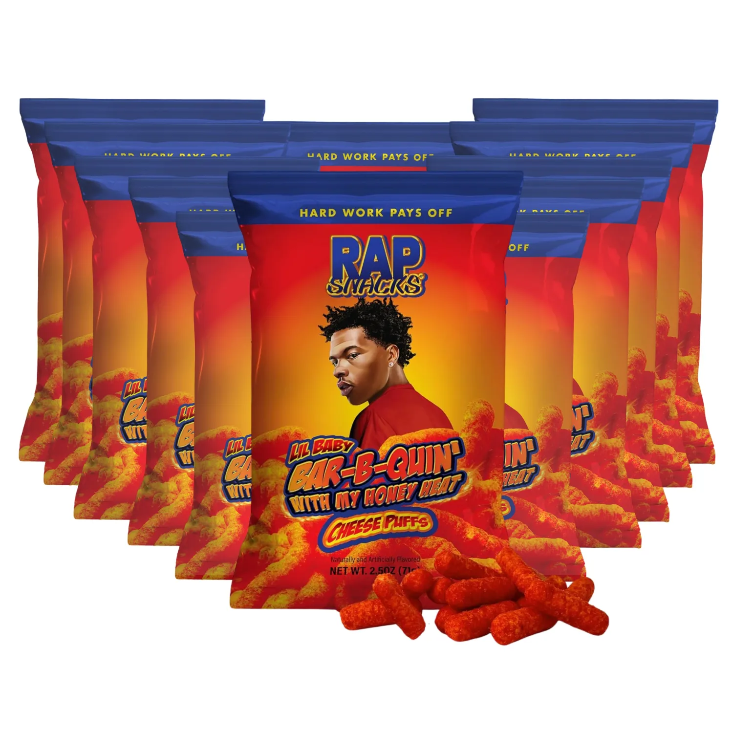 Rap Snacks Lil Baby Bar-B-Quin' With My Honey Heat Cheese Puffs 2.5 Oz Bags-Pack of 12