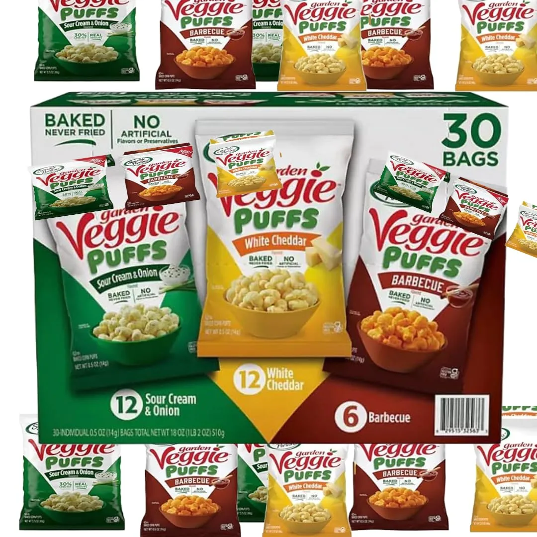 Garden~Vegie Variety Pack Puffs, 0.5 oz., 30 ct., Sour Cream and Onion, White Cheddar, Barbecue