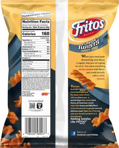 Fritos Twists Honey BBQ Flavored Corn Chips Bag, 9.25 Ounce