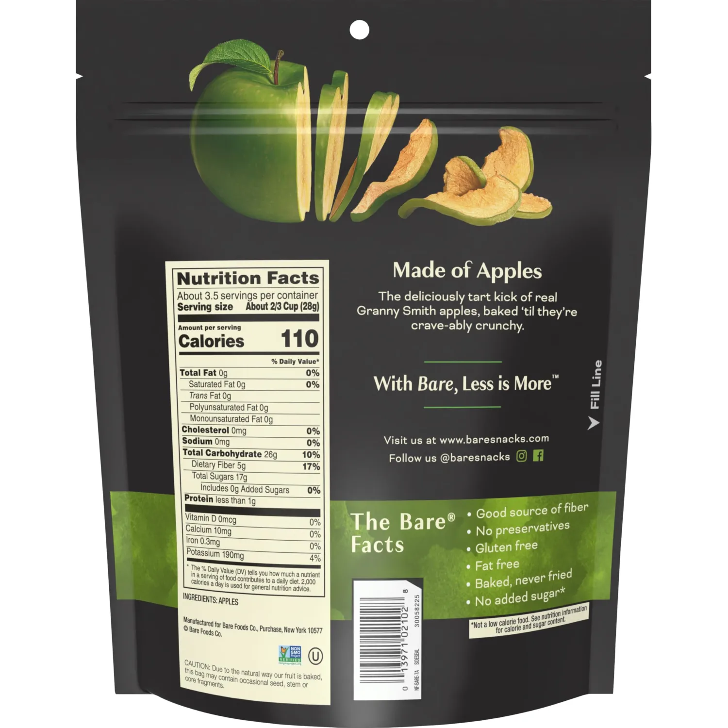 Bare Baked Crunchy Apple Chips, Granny Smith Apple, Gluten Free, 3.4 oz Bag