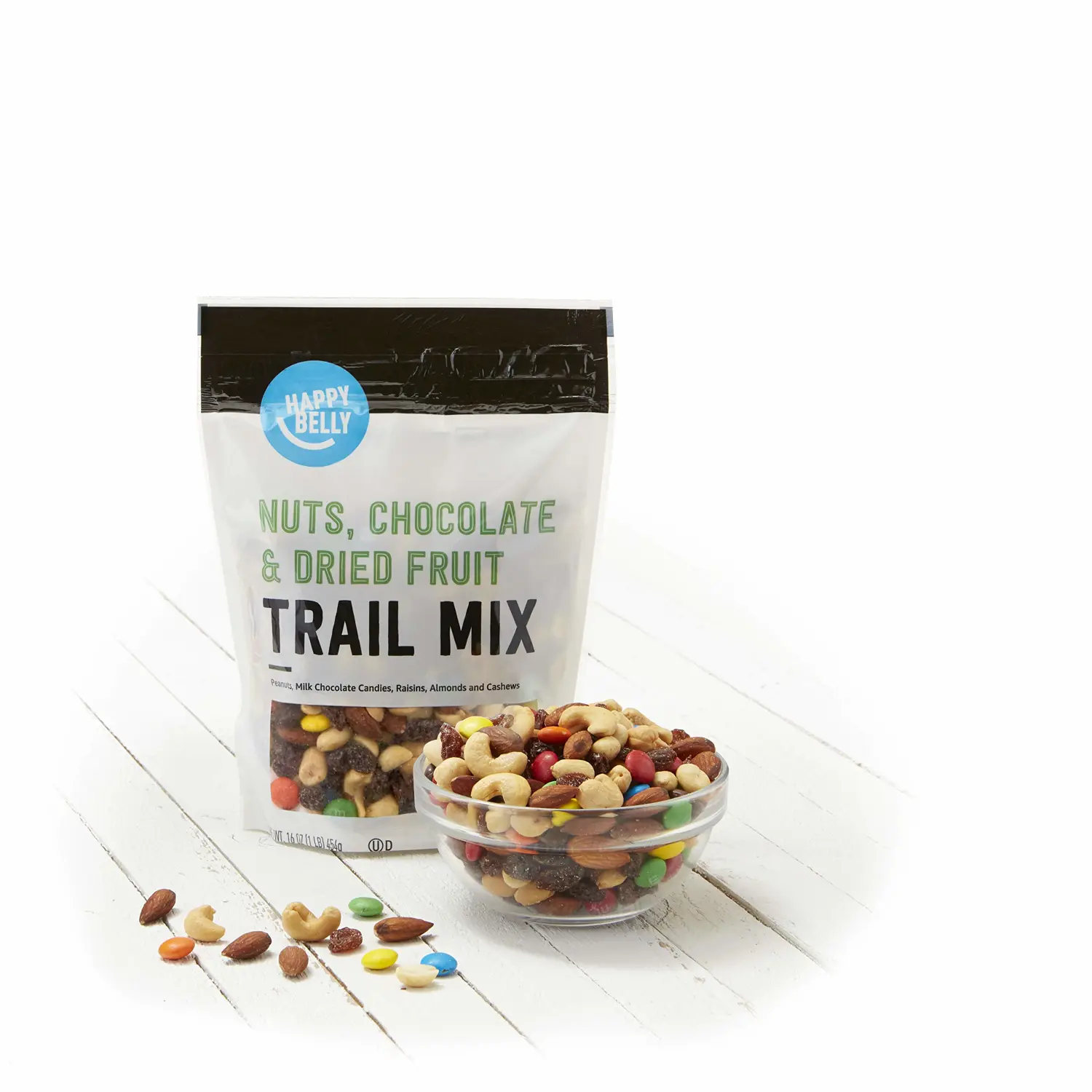 Amazon Brand - Happy Belly Nuts, Chocolate & Dried Fruit, Trail Mix, 16 Ounce (Pack of 2)