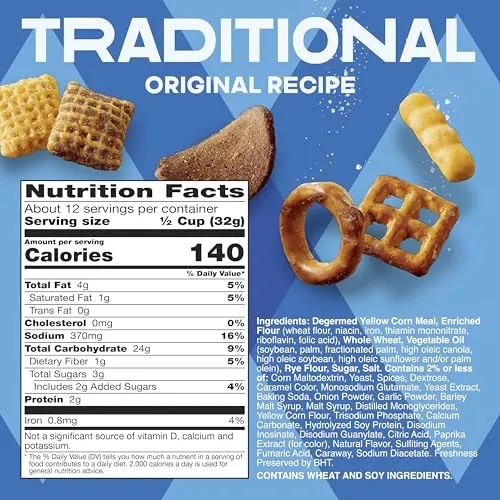 Traditional Chex Mix, Original Recipe, Family Size, 12.5 oz