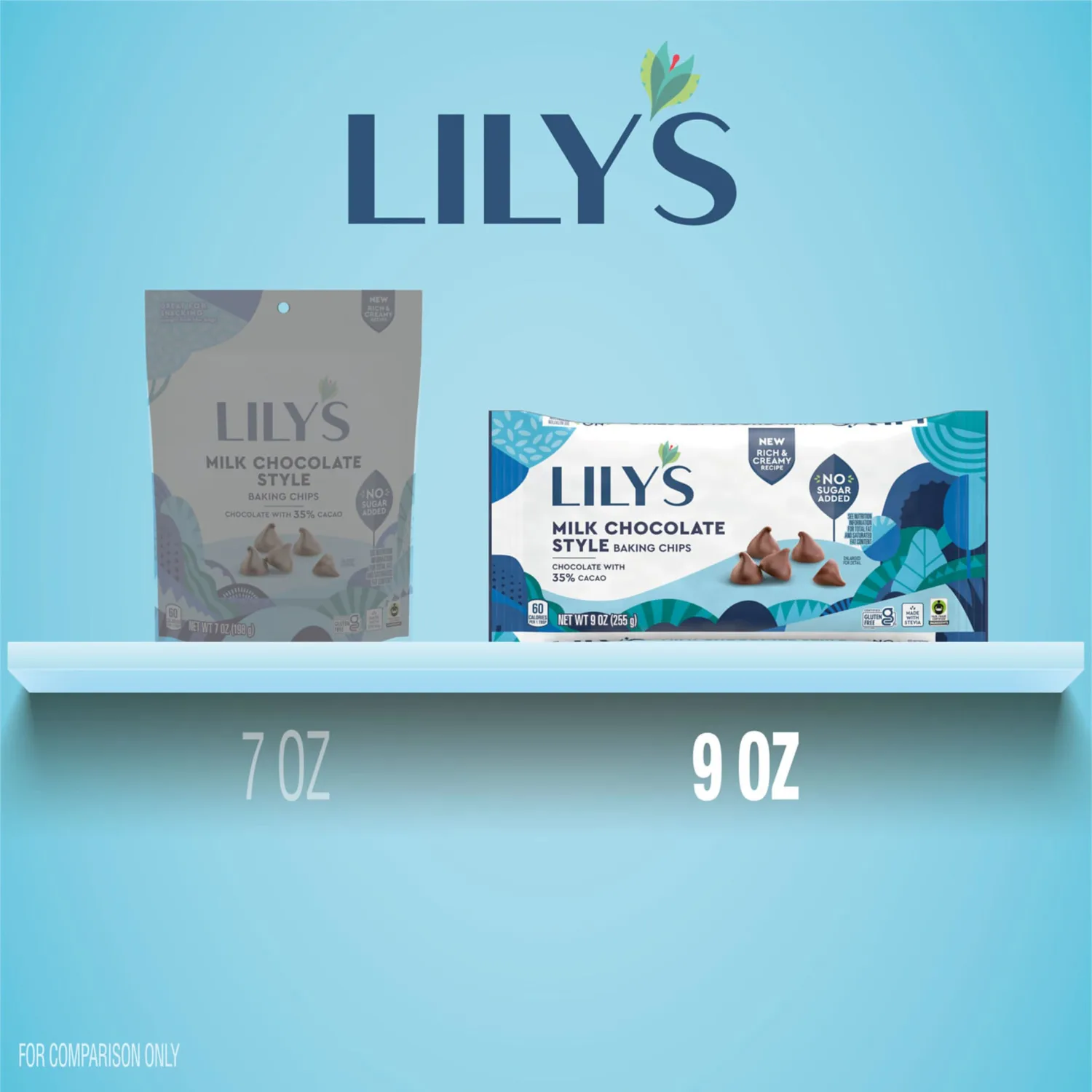LILY'S Milk Chocolate Style No Sugar Added, Baking Chips Bag, 9 oz