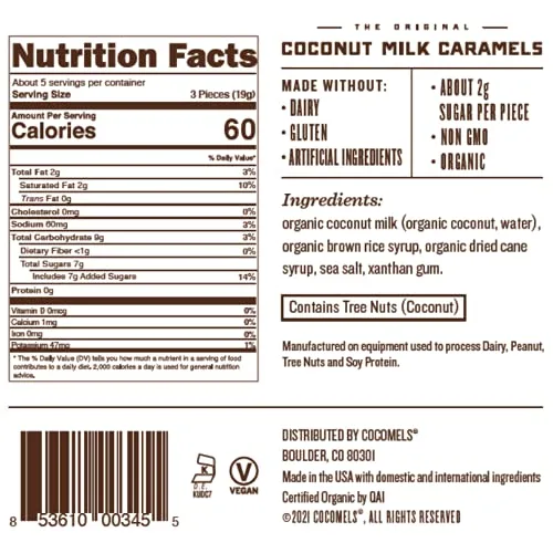 Cocomels Sea Salt Coconut Milk Caramels, 3.5 oz, 3 Pack, Dairy Free, Vegan, Organic