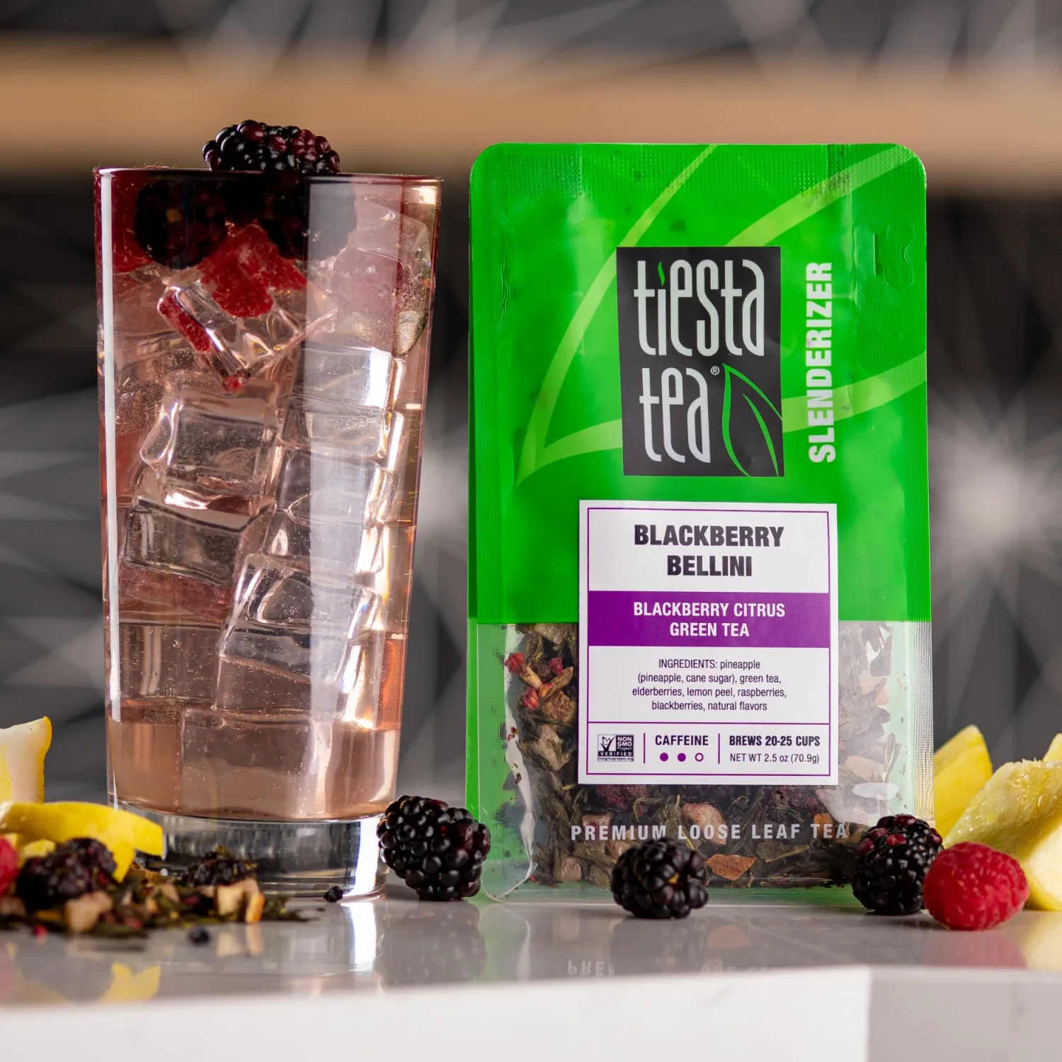 Tiesta Tea - Blackberry Bellini | Loose Leaf | Blackberry Citrus Green Tea | Premium Medium Caffeine Blend | Makes Hot or Iced & Brews Up to 25 Cups | 2.5oz Resealable Pouch