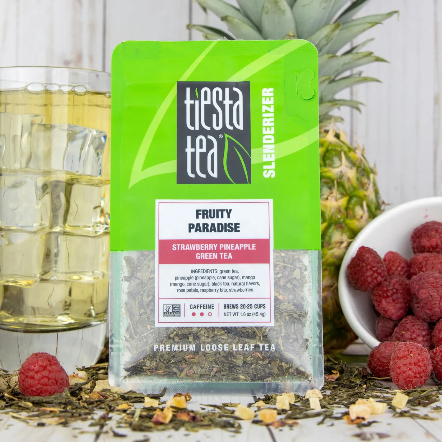 Tiesta Tea - Fruity Paradise, Strawberry Pineapple Green Tea, Premium Loose Leaf Tea Blend, Medium Caffeinated Green Tea, Make Hot or Iced Tea & Brews Up to 25 Cups - 1.6 Ounce Resealable Pouch