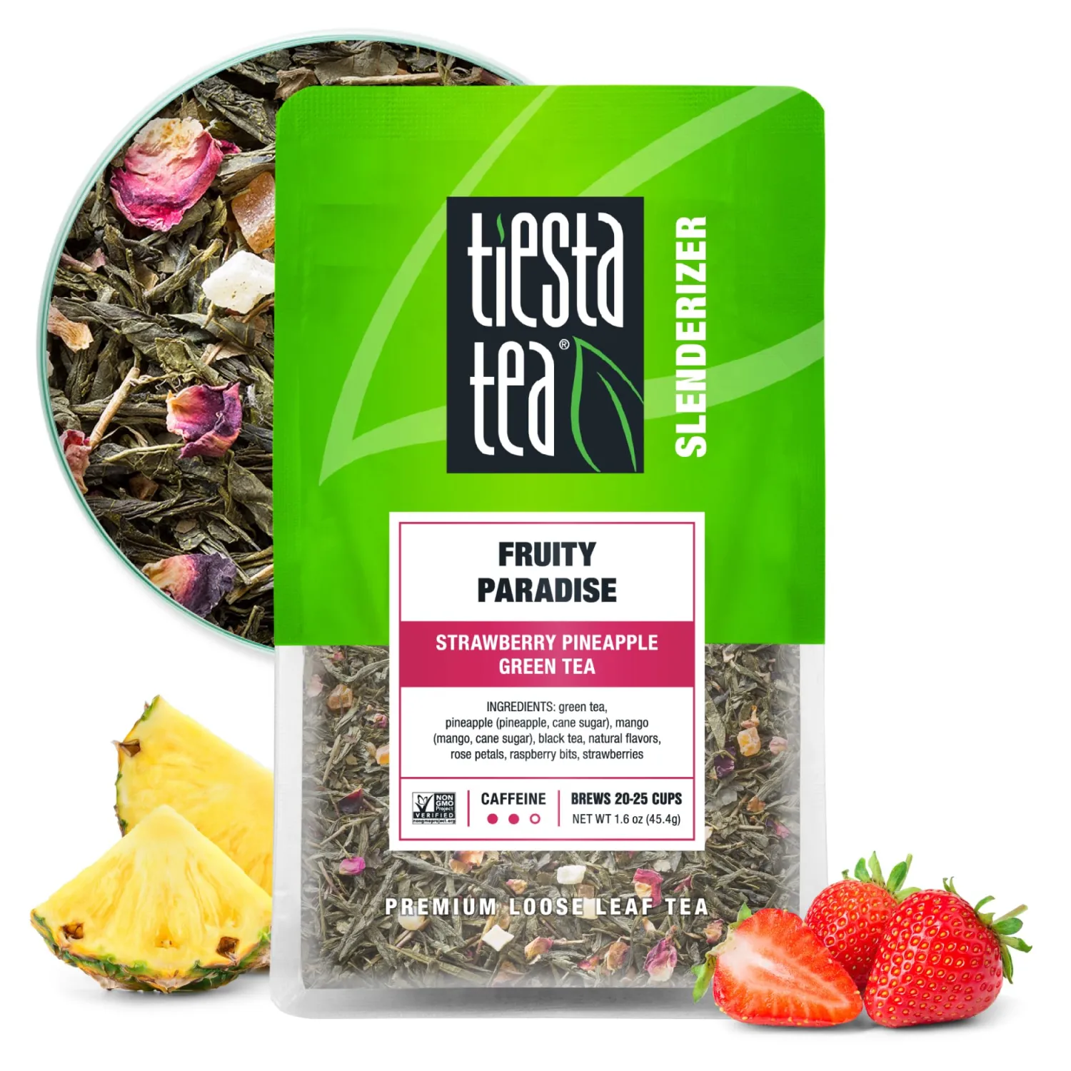 Tiesta Tea - Fruity Paradise, Strawberry Pineapple Green Tea, Premium Loose Leaf Tea Blend, Medium Caffeinated Green Tea, Make Hot or Iced Tea & Brews Up to 25 Cups - 1.6 Ounce Resealable Pouch