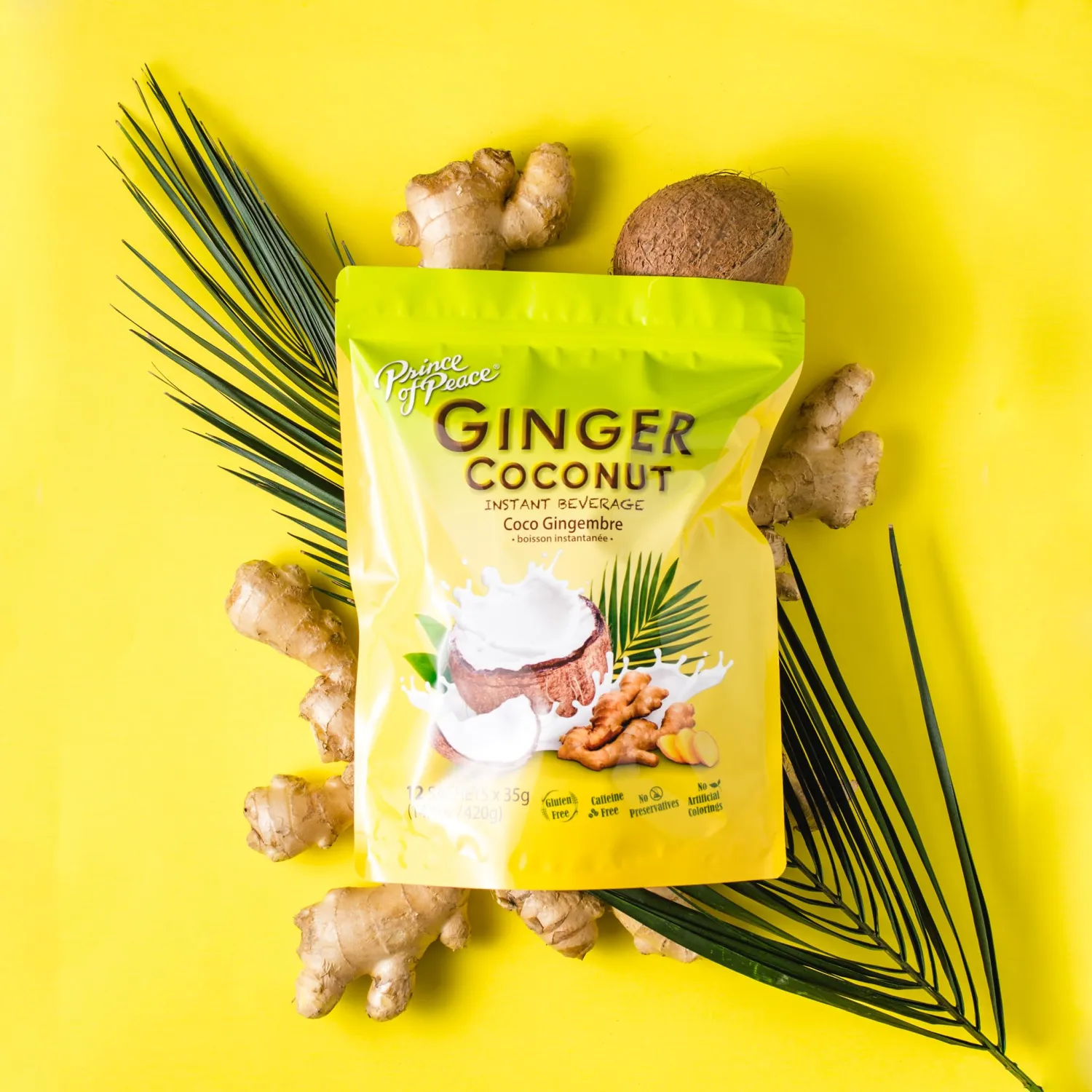 Prince of Peace Ginger Coconut Instant Beverage, 22 Sachets – Instant Hot or Cold Beverage that Soothes Throat – Easy to Brew – Caffeine and Gluten Free – Real Coconut and Fresh Ginger – Rich and
