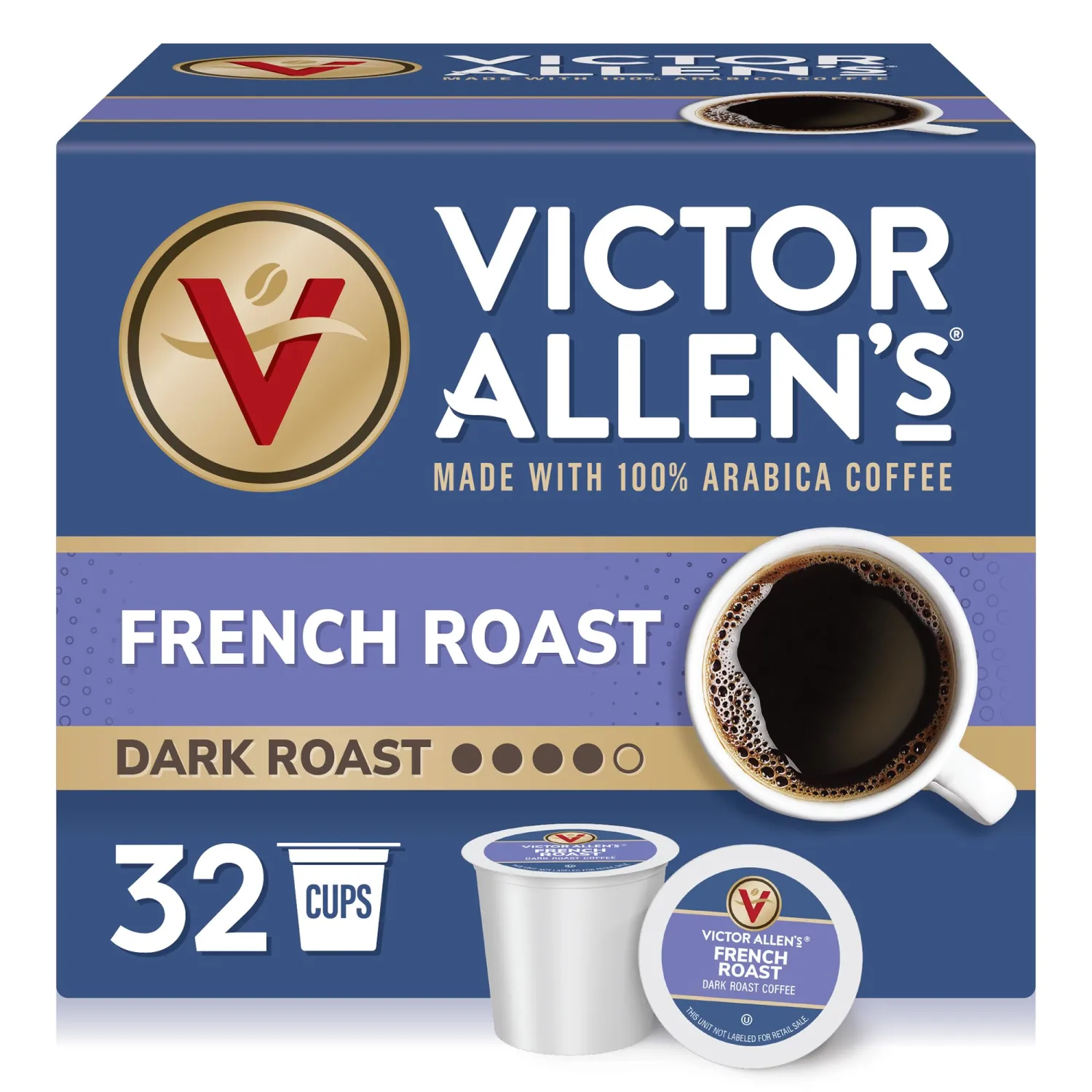Victor Allen's Coffee French Roast, Dark Roast, 32 Count, Single Serve Coffee Pods for Keurig K-Cup Brewers