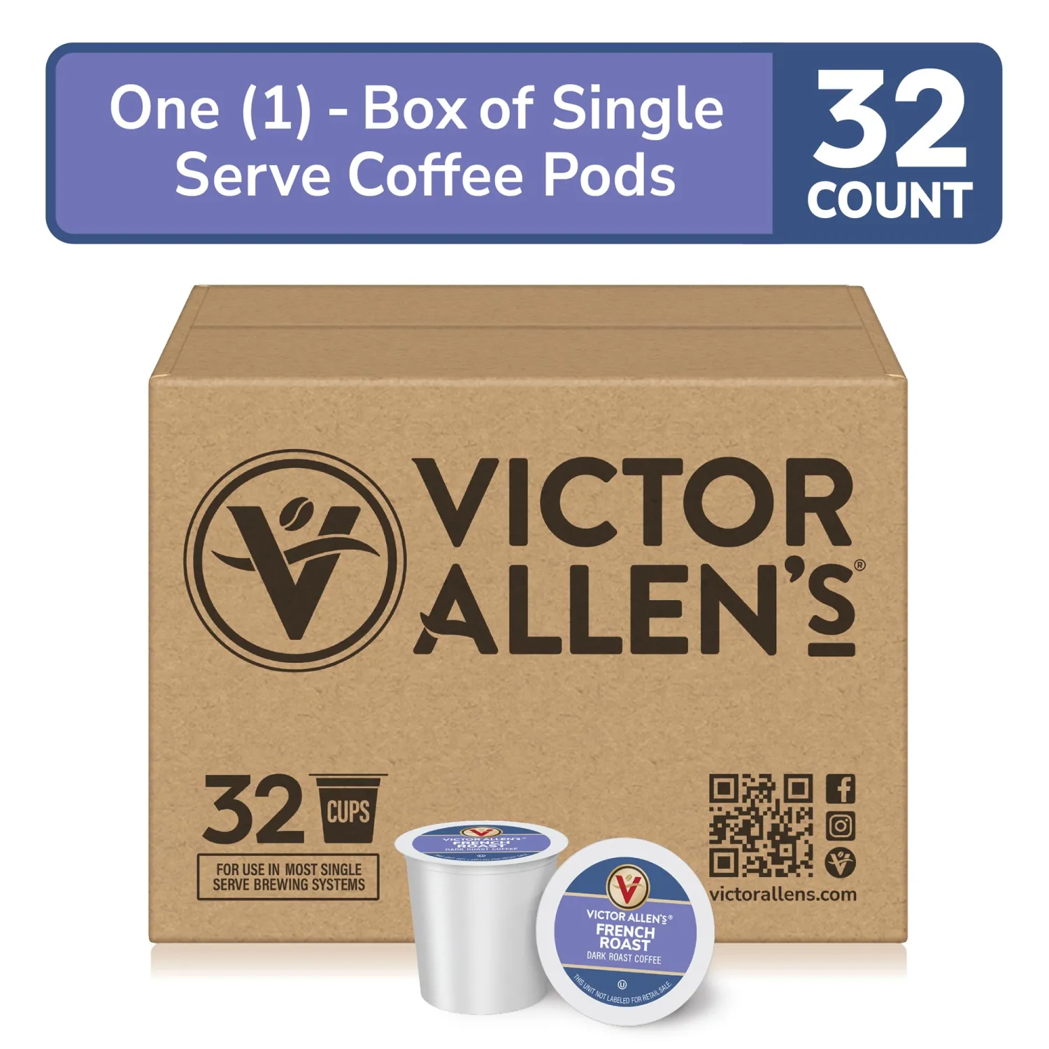Victor Allen's Coffee French Roast, Dark Roast, 32 Count, Single Serve Coffee Pods for Keurig K-Cup Brewers