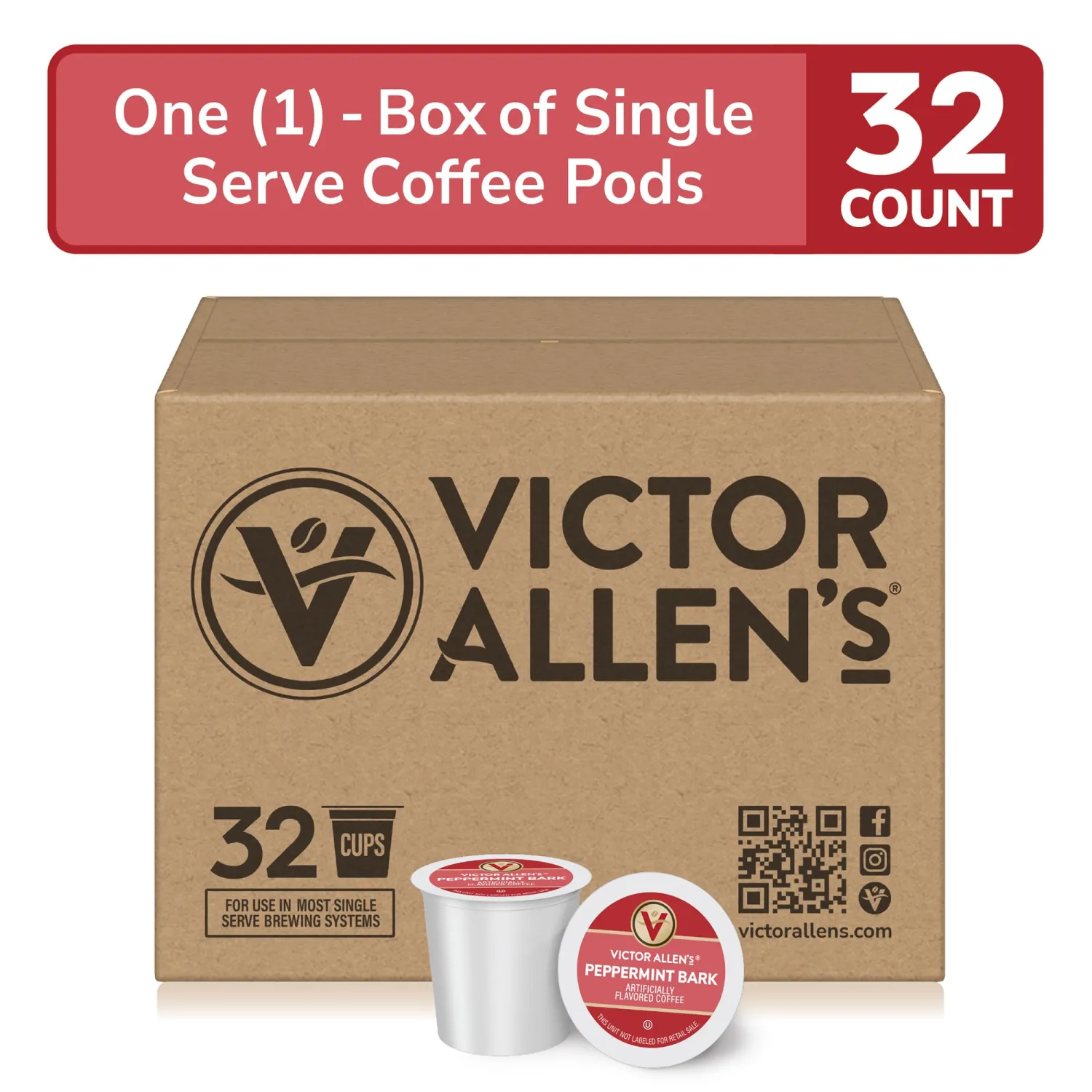 Victor Allen's Coffee Peppermint Bark Flavored, Medium Roast, 32 Count, Single Serve Coffee Pods for Keurig K-Cup Brewers