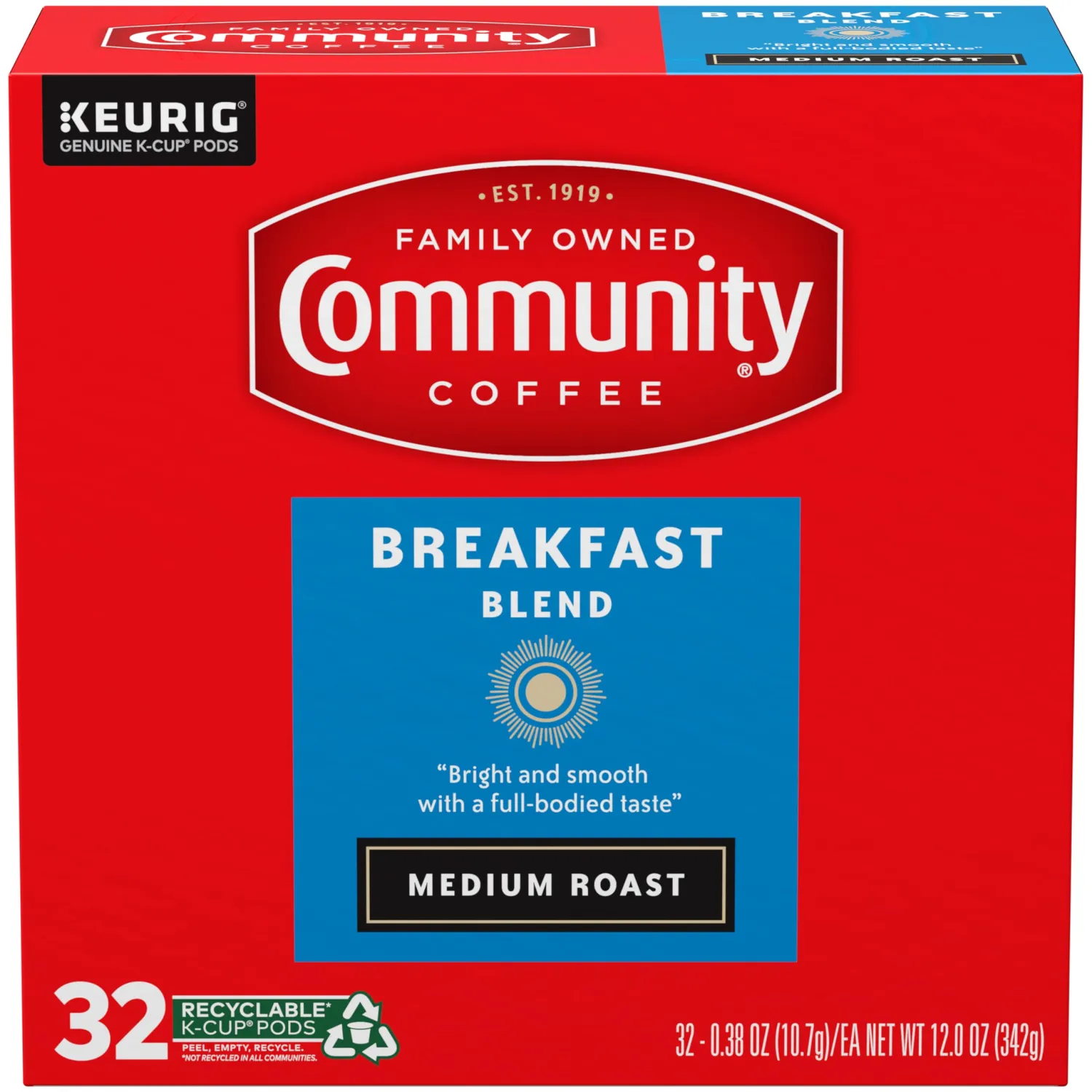 Community Coffee Breakfast Blend Medium Roast Single Serve Keurig K-Cup Pods 32 ct Box