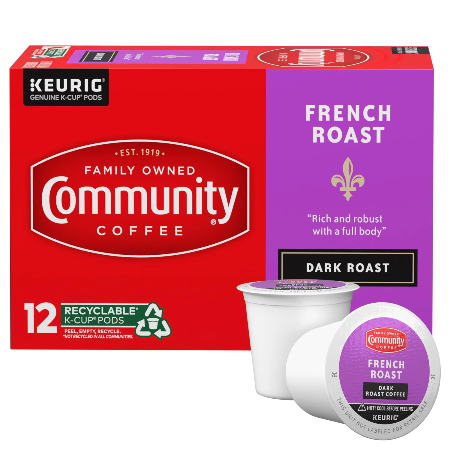 Community Coffee French Roast 12 Count Coffee Pods, Extra Dark Roast, Compatible with Keurig 2.0 K-Cup Brewers, 12 Count (Pack of 1)