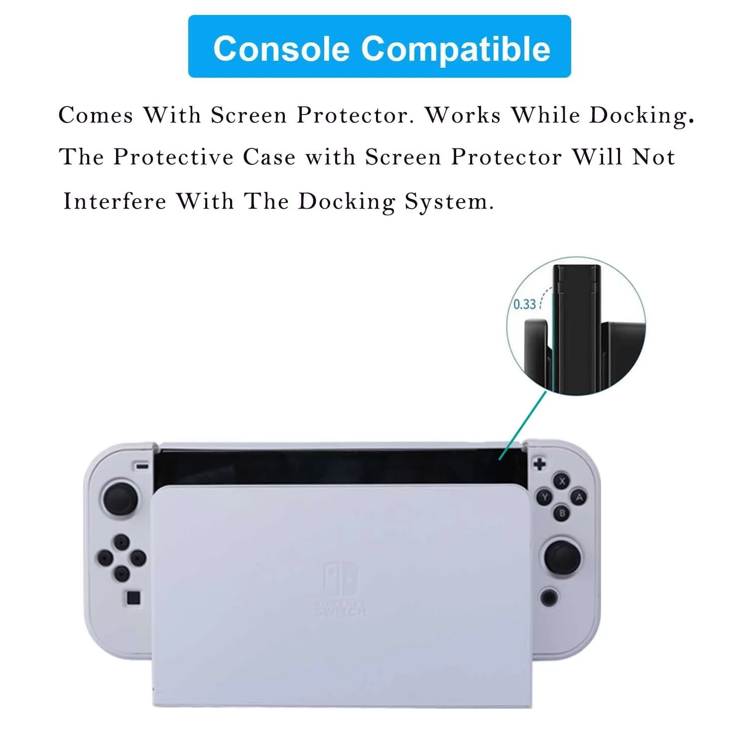 COMCOOL Dockable Case for Nintendo Switch OLED - [9 FT Military Grade Drop Protection] [with Tempered Glass Screen Protector and Thumb Grips] Cute Protective Cover for Nintendo Switch OLED - Stone