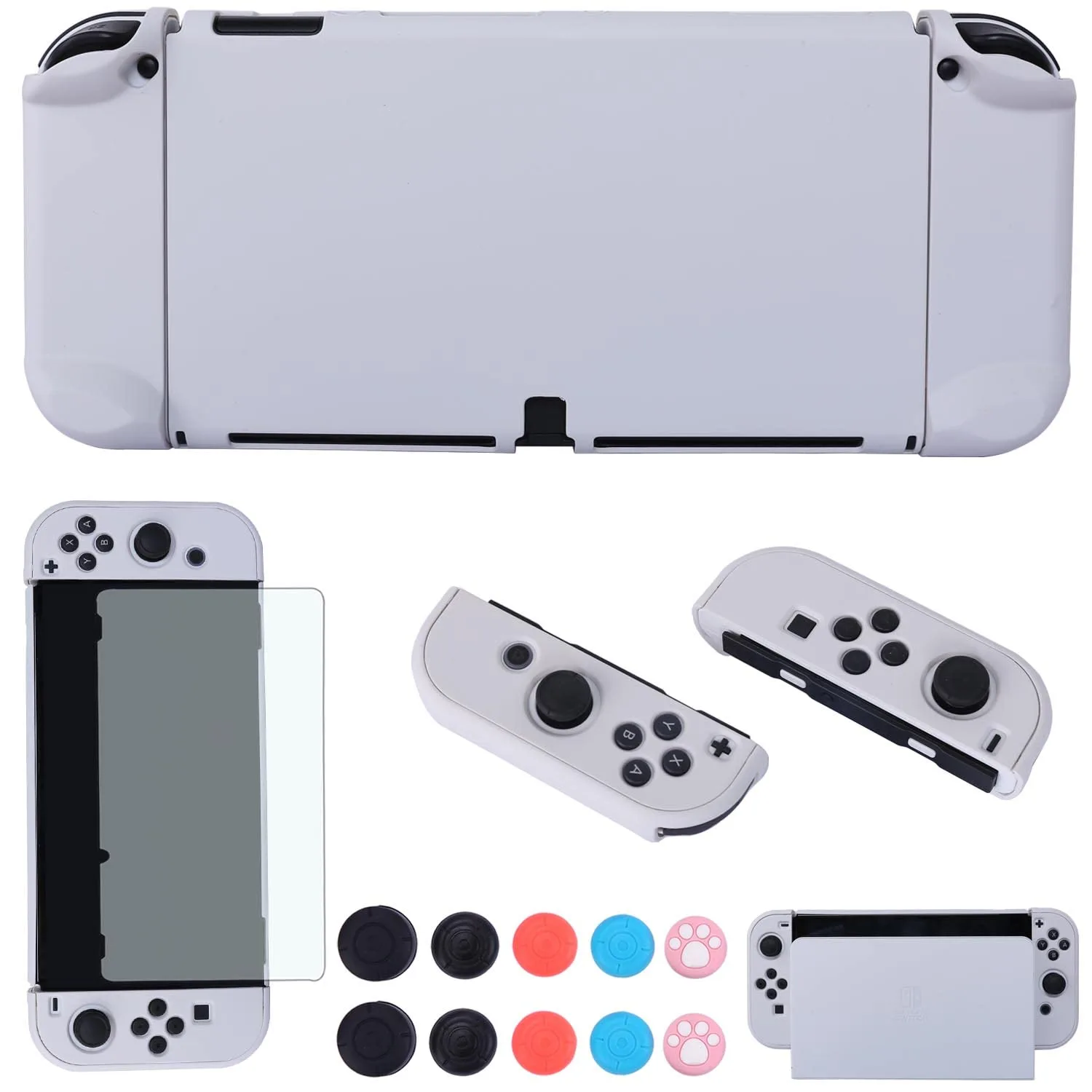 COMCOOL Dockable Case for Nintendo Switch OLED - [9 FT Military Grade Drop Protection] [with Tempered Glass Screen Protector and Thumb Grips] Cute Protective Cover for Nintendo Switch OLED - Stone