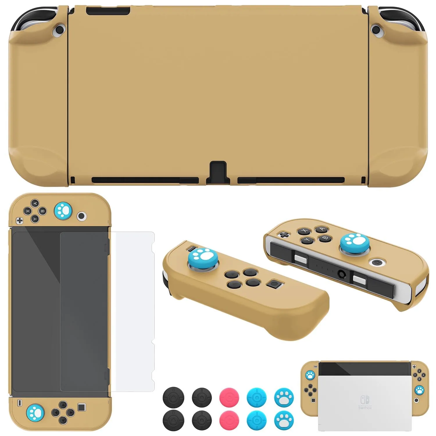 COMCOOL Dockable Case for Nintendo Switch OLED - [9 FT Military Grade Drop Protection] [with Tempered Glass Screen Protector] Protective Cover for Nintendo Switch OLED - Vintage Yellow