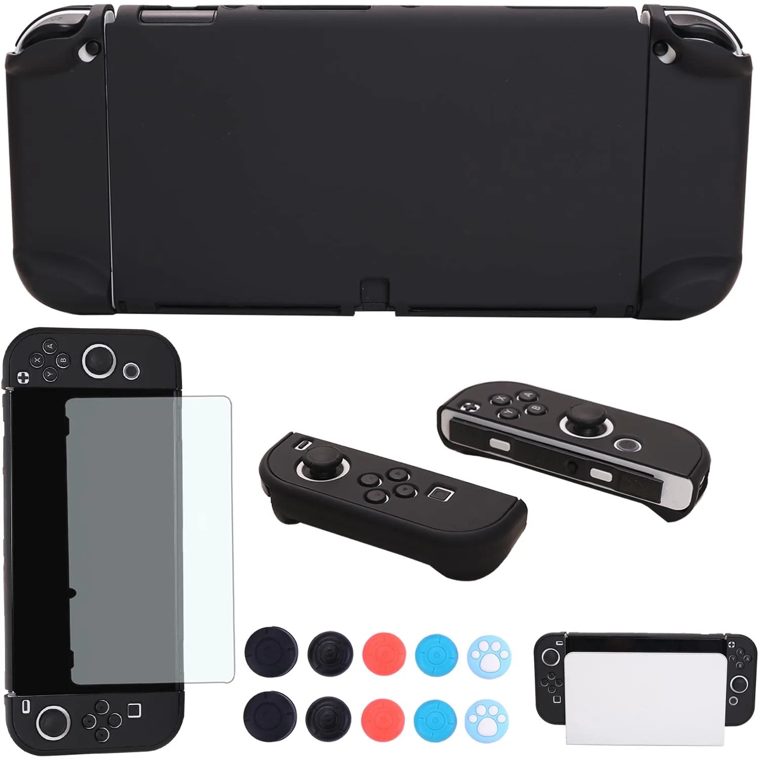 COMCOOL Dockable Case for Nintendo Switch Oled - [9 FT Military Grade Drop Protection] [with Tempered Glass Screen Protector and Thumb Grips] Cute Protective Cover for Nintendo Switch Oled - Black