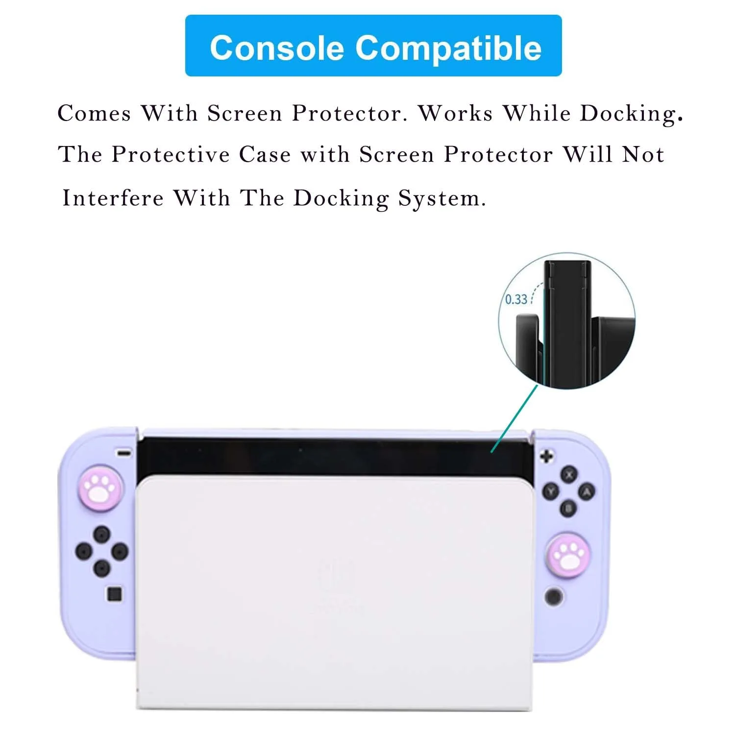 COMCOOL Dockable Case for Nintendo Switch Oled - [9 FT Military Grade Drop Protection] [with Tempered Glass Screen Protector and Thumb Grips] Cute Protective Cover for Nintendo Switch Oled - Purple