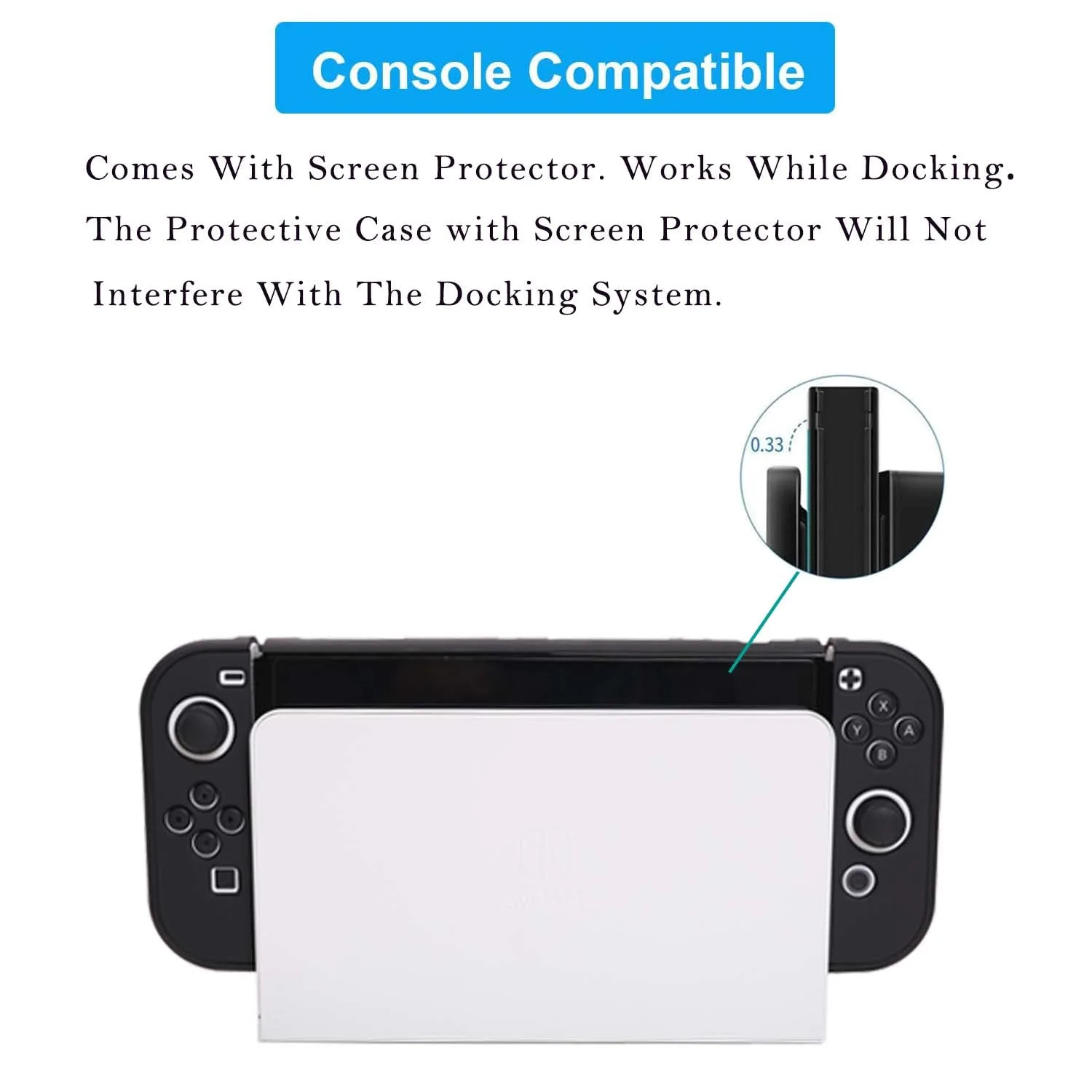 COMCOOL Dockable Case for Nintendo Switch Oled - [9 FT Military Grade Drop Protection] [with Tempered Glass Screen Protector and Thumb Grips] Cute Protective Cover for Nintendo Switch Oled - Black