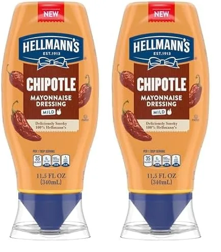 Hellmann's Mayonnaise Dressing Mild Chipotle for Tacos, Grilled Chicken Sandwiches & More, with Real Ingredients & No Artificial Flavors, 11.5 oz (Pack of 2)