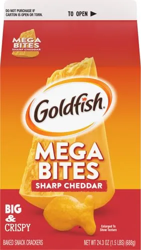 Goldfish Mega Bites, Sharp Cheddar Crackers, 24.3 Oz Carton (Pack of 2)