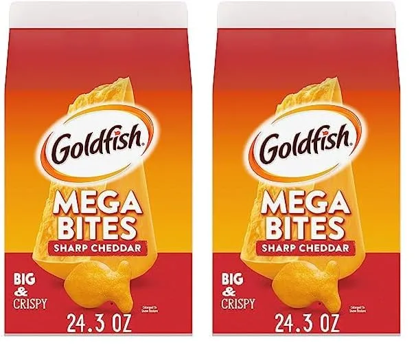Goldfish Mega Bites, Sharp Cheddar Crackers, 24.3 Oz Carton (Pack of 2)