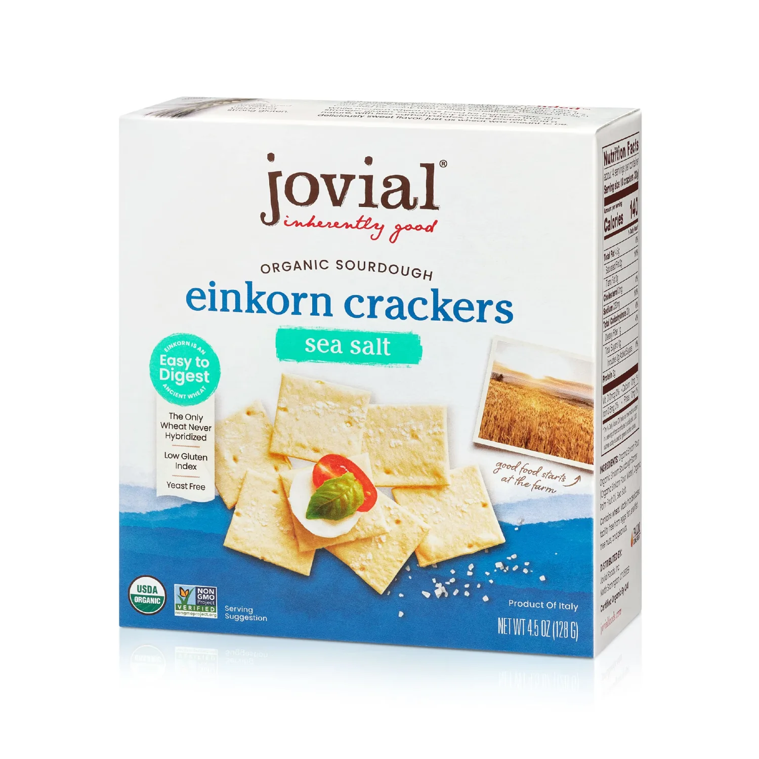 Jovial Organic Sourdough Einkorn Sea Salt Crackers - Sourdough Crackers, Crackers for Cheese Platter, Made with Einkorn, USDA Organic, Non-GMO - 4.5 Oz, 1 Pack