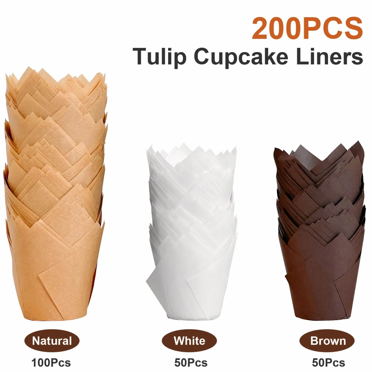 200pcs Tulip Cupcake Liners, Premium Muffin Liners Holders for Baking Cups, Greaseproof Cupcake Wrappers in Standard Size, Classic Parchment Paper Cupcake Liners for Party, Christmas by JIRNGLA