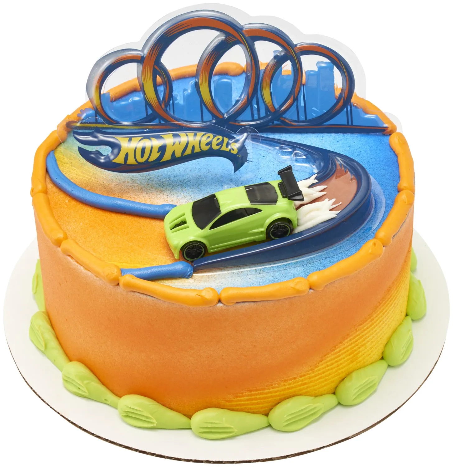 DecoSet® Hot Wheels Drift Birthday Cake Decorations, 2-Piece Topper with Race Car and 3D Racetrack Plaque, Create Action-Packed Racing Cakes for Birthdays and Parties