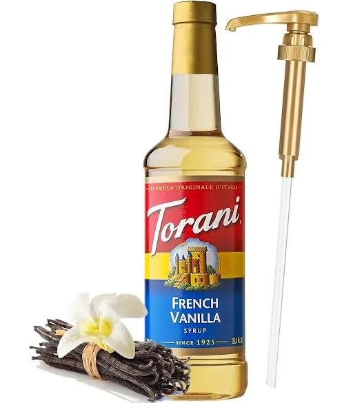French Vanilla Syrup for Coffee 25.4 Ounces, Torani with Little Squirt Syrup Pump