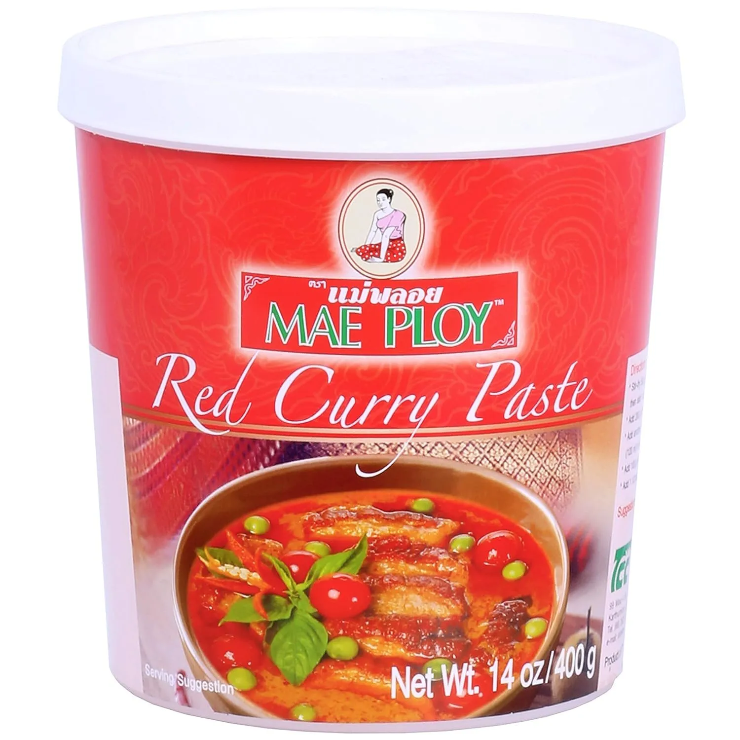 Mae Ploy Red Curry Paste, Authentic Thai Curry Paste With Red Chili, Shrimp Paste, Lemongrass and Aromatic Herbs for Thai Curries And Other Dishes 14oz, 400g