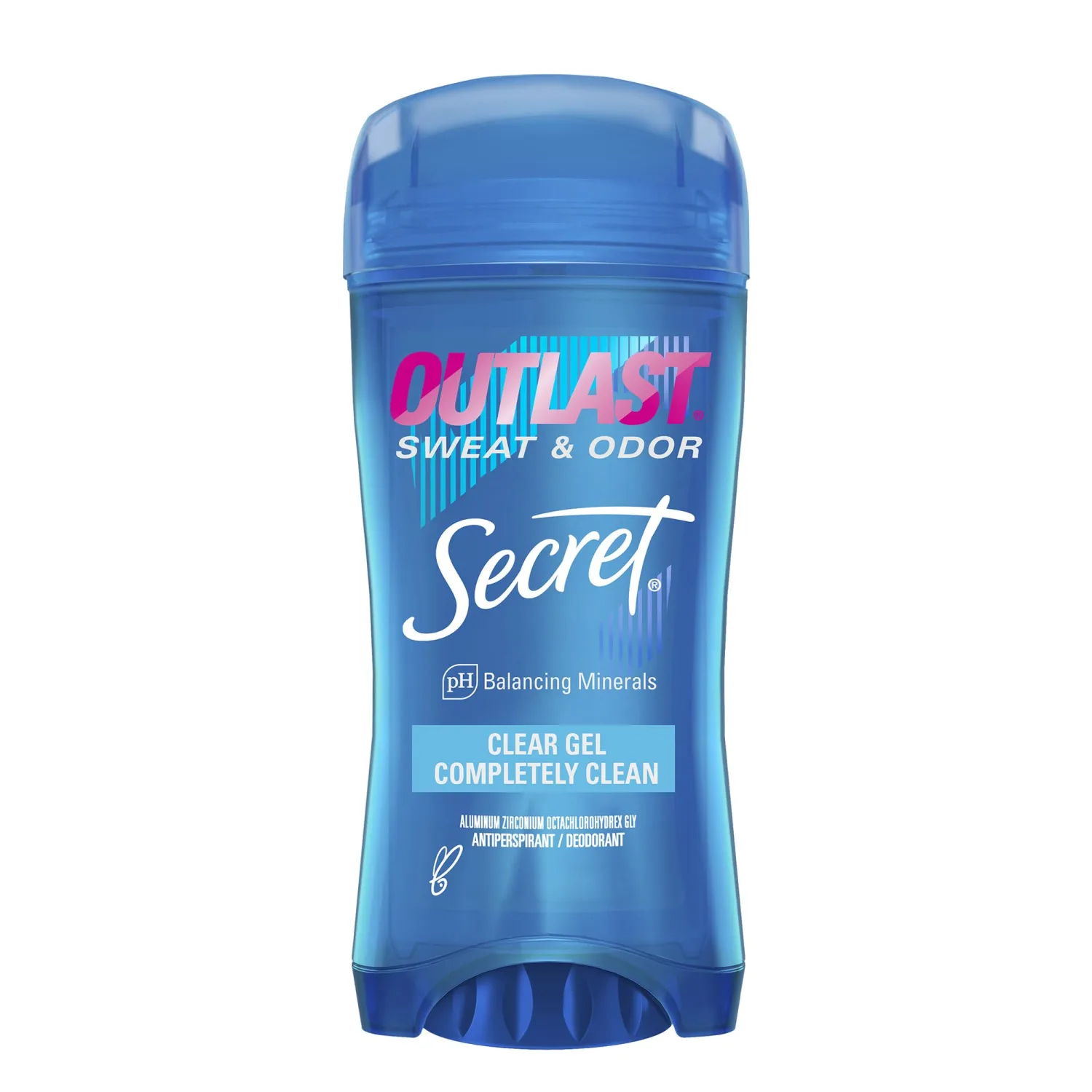 Secret Outlast Antiperspirant Deodorant for Women, 72hr Sweat & Odor Protection, PH Balancing Minerals, Clear Gel, Completely Clean Scent, 2.6 oz