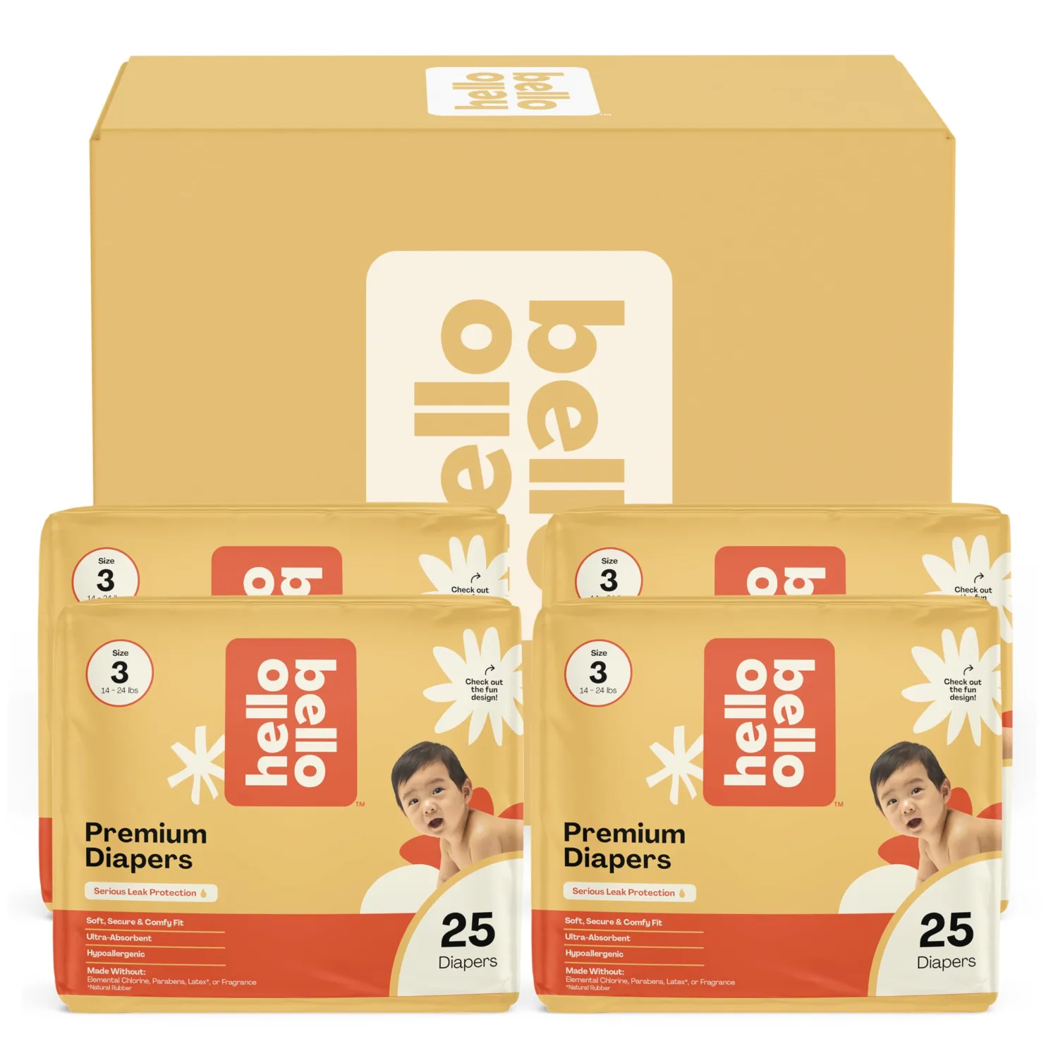 Hello Bello Diapers, Size 3 (14-24 lbs) Wild Cats, 100 Count Value Pack of Premium Disposable Baby Diapers, Hypoallergenic with Soft, Cloth-Like Feel