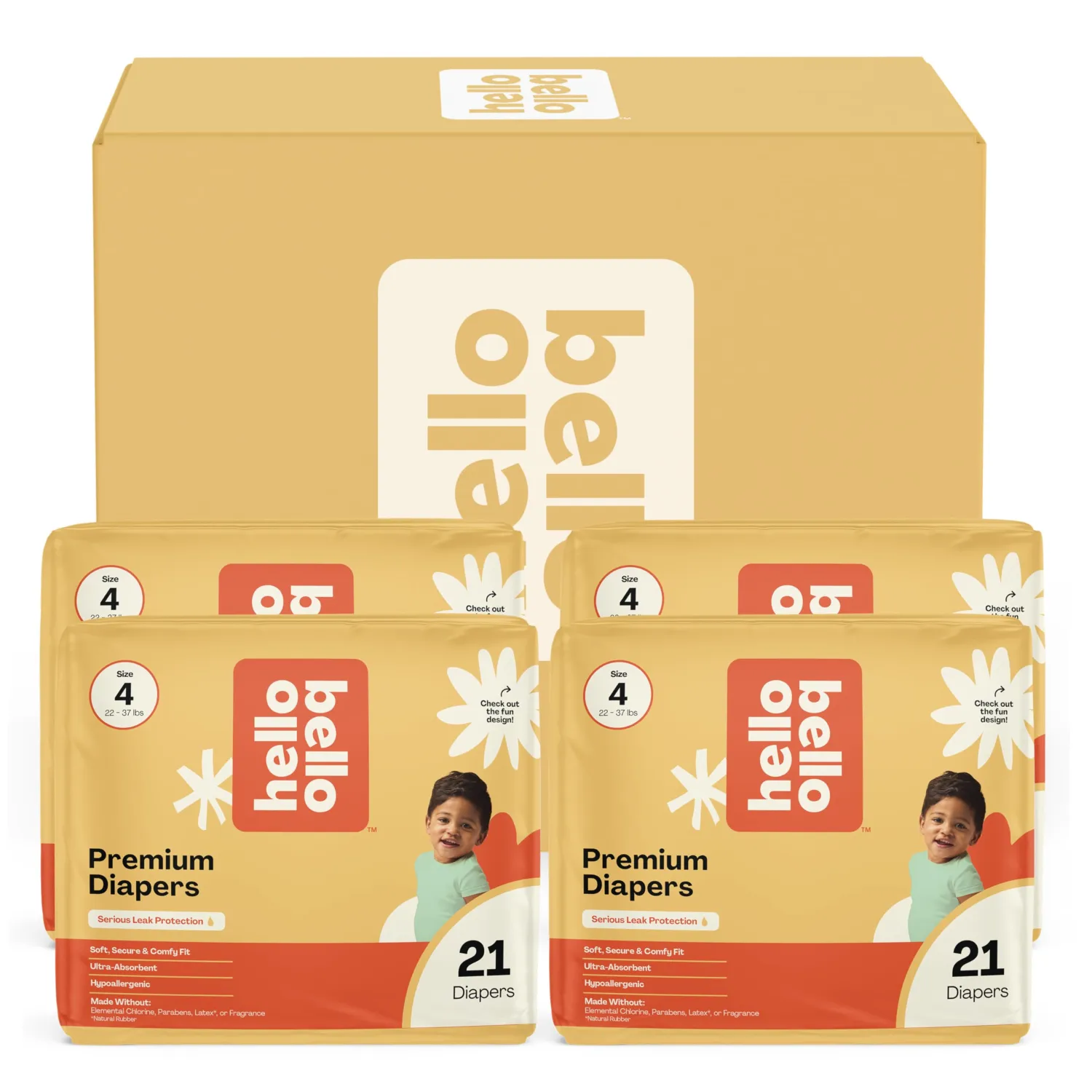 Hello Bello Diapers, Size 4 (22-37 lbs) Wild Cats, 84 Count Value Pack of Premium Disposable Baby Diapers, Hypoallergenic with Soft, Cloth-Like Feel