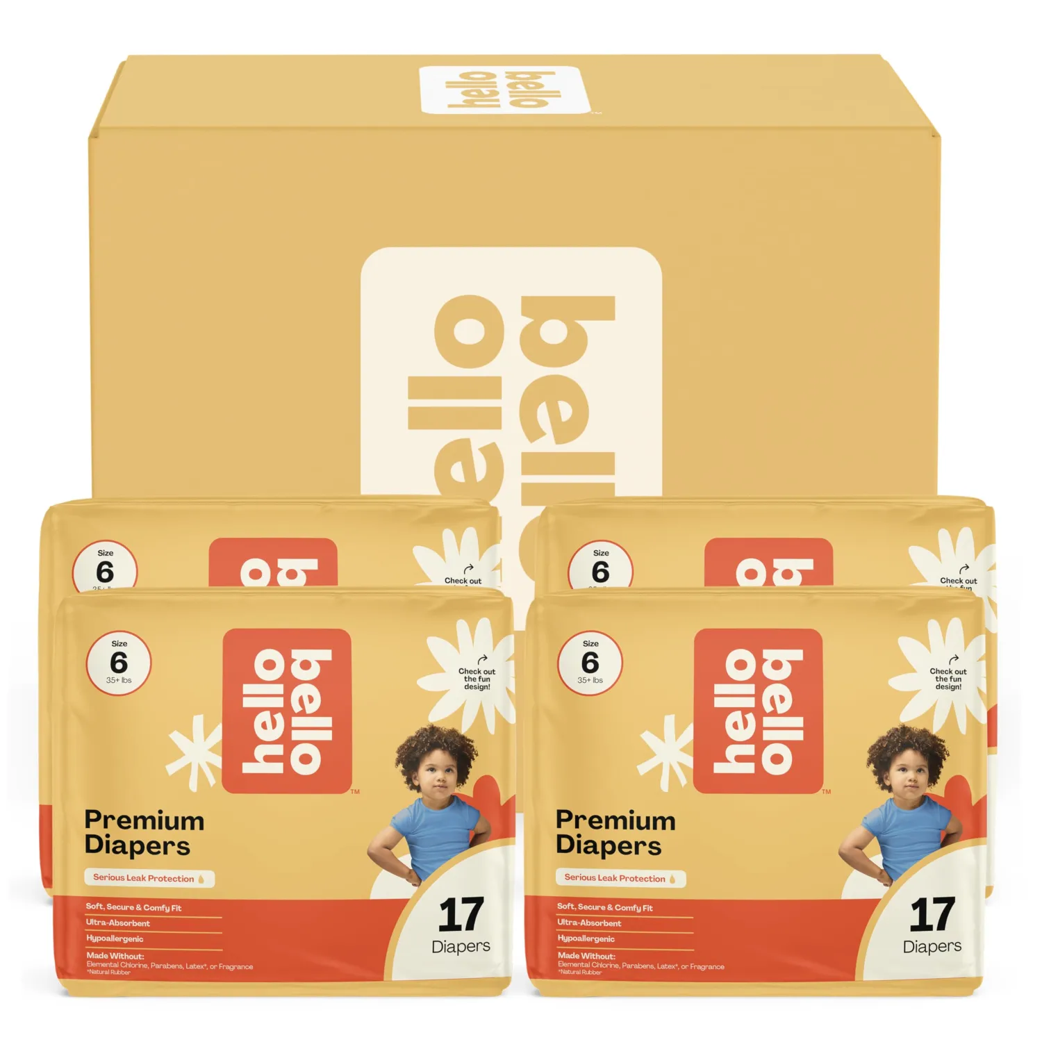 Hello Bello Diapers, Size 6 (35 lbs) Wild Cats, 68 Count Value Pack of Premium Disposable Baby Diapers, Hypoallergenic with Soft, Cloth-Like Feel