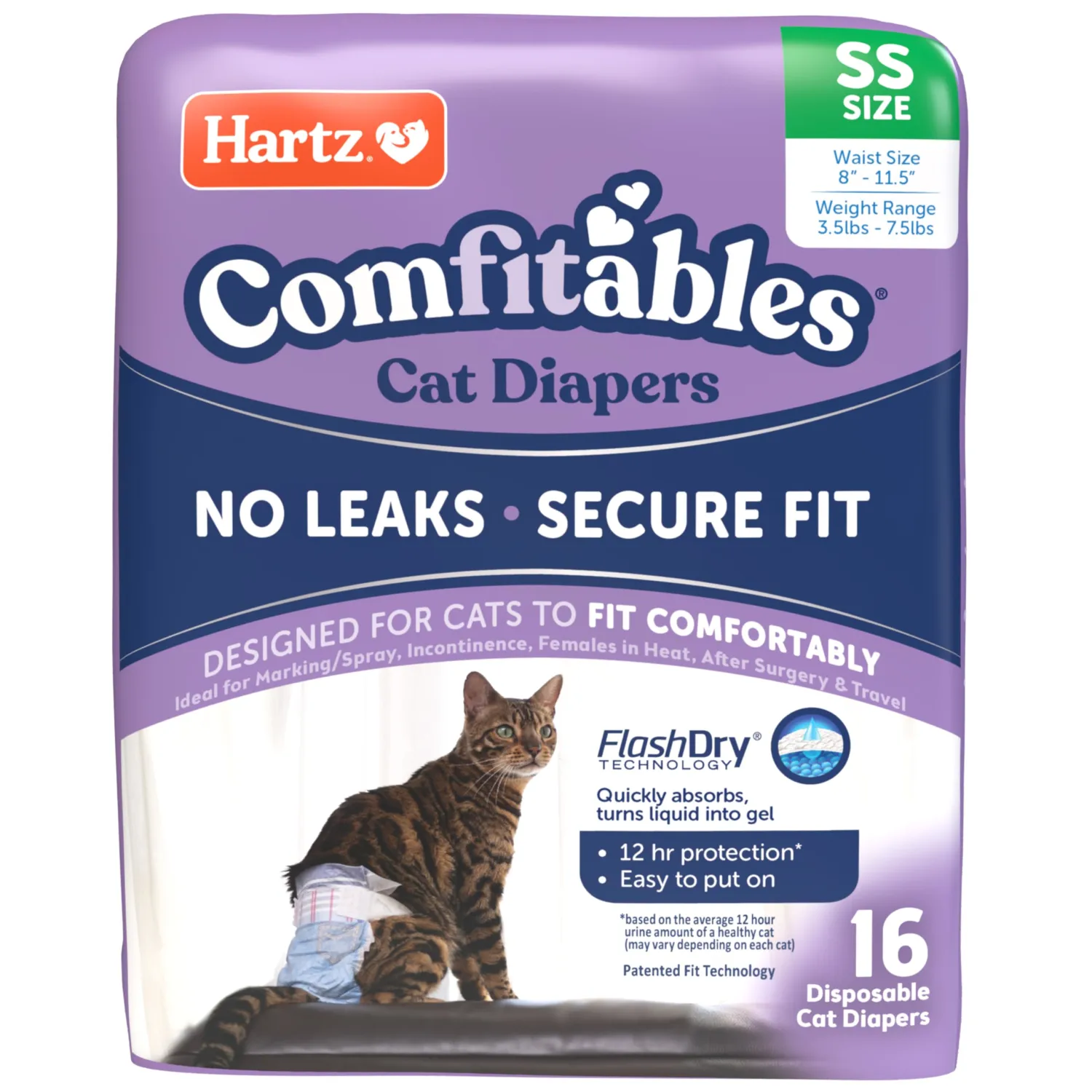Hartz Comfitables Cat Diapers, Size XS 16 Count, Comfortable & Secure Fit, Easy to Put On