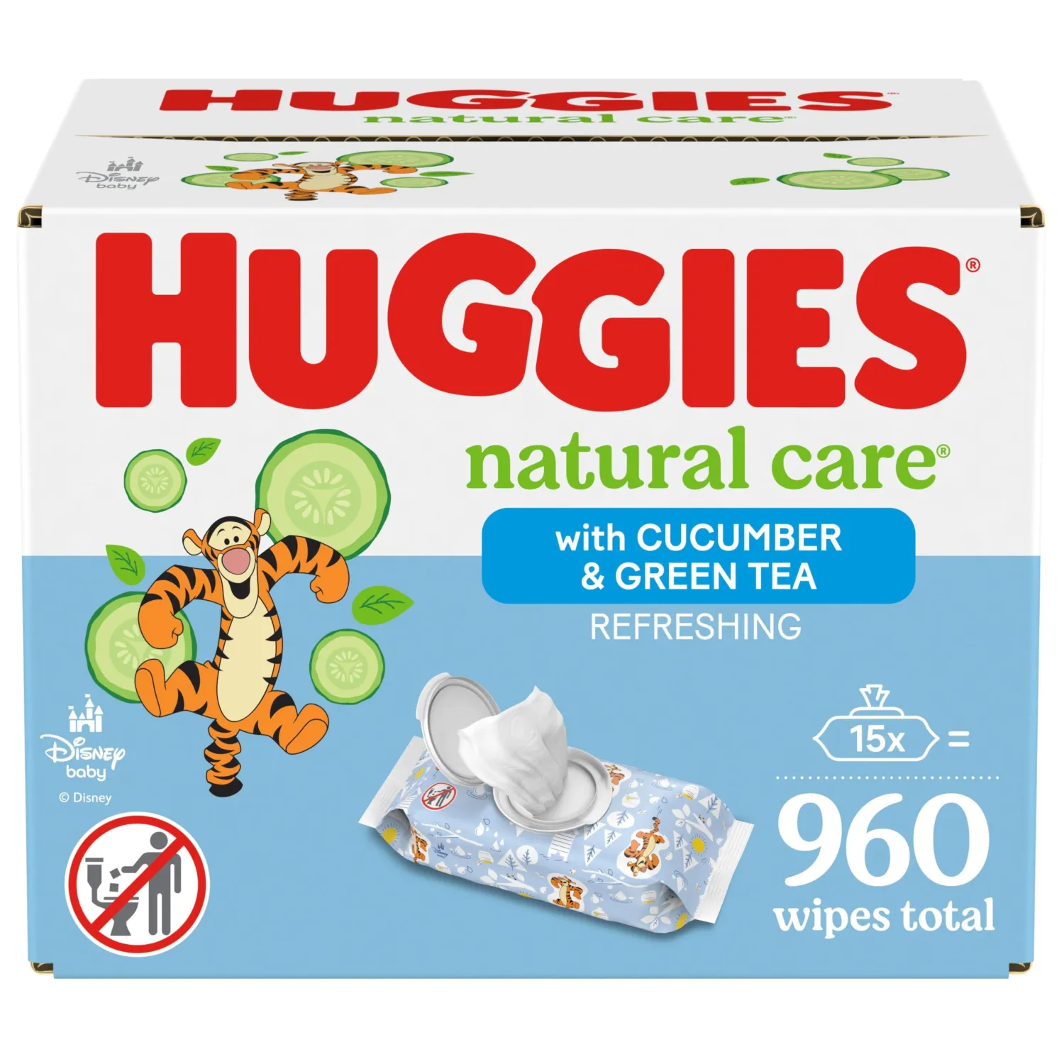 Huggies Natural Care Refreshing Baby Diaper Wipes, Hypoallergenic, Scented, 15 Flip-Top Packs (960 Wipes Total)