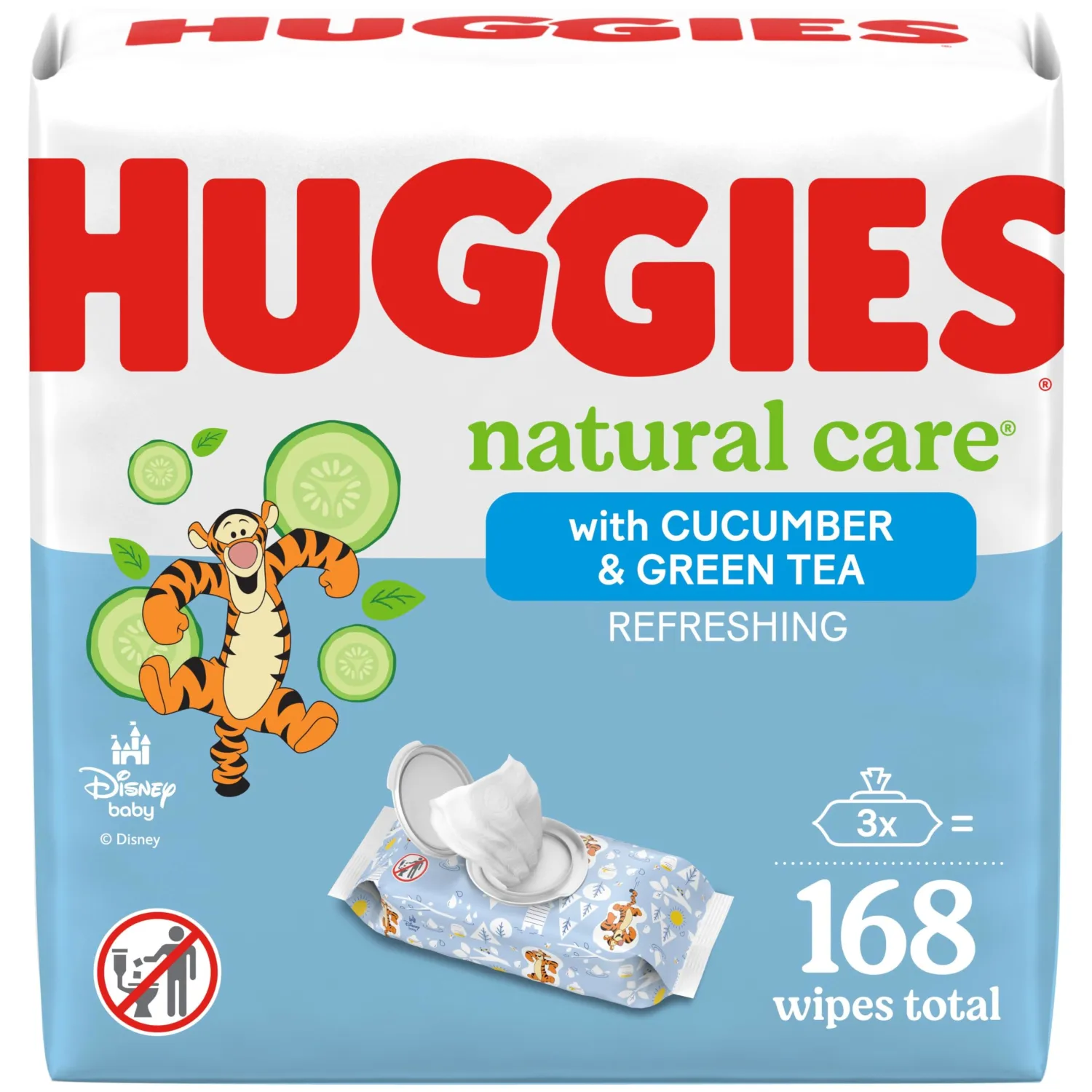 Huggies Natural Care Refreshing Baby Wipes, Hypoallergenic, Scented, 3 Flip-Top Packs (168 Wipes Total)