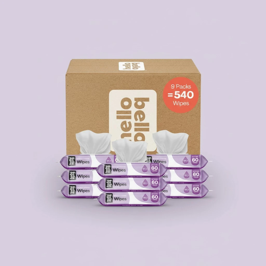 Hello Bello Extra Gentle Lavender Scented Baby Wipes, Made with 99% Water and Aloe for Babies and Kids, 60 Count (Pack of 9) Total 540 Count