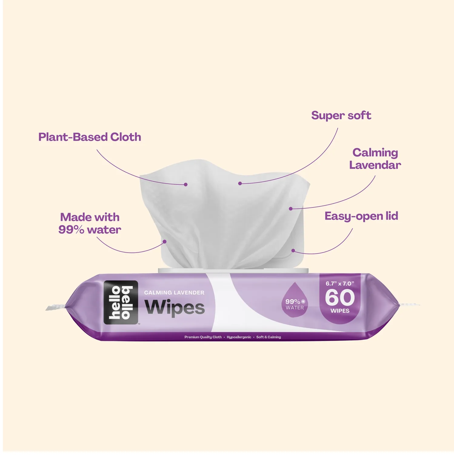 Hello Bello Extra Gentle Lavender Scented Baby Wipes, Plant Based, Made with 99% Water and Aloe for Babies and Kids, 1080 Count