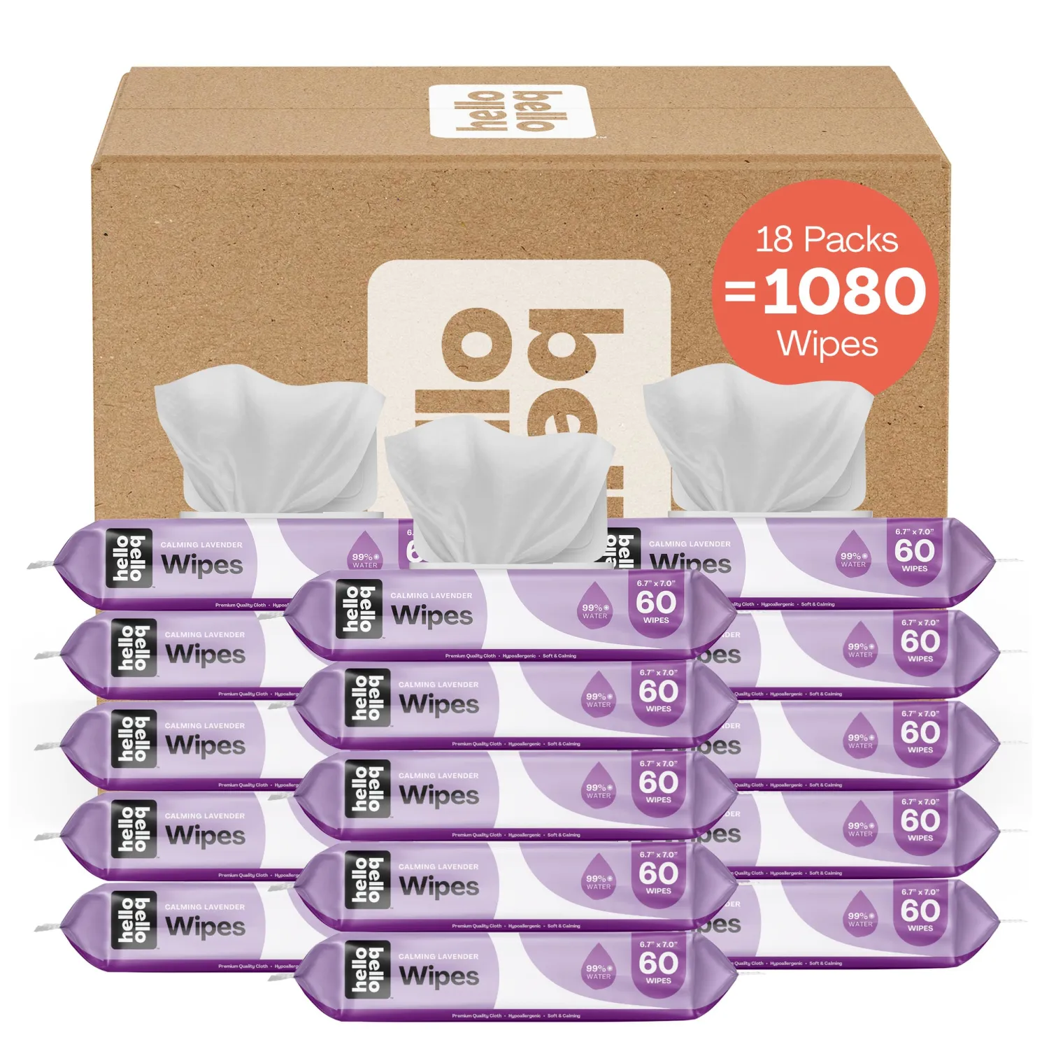 Hello Bello Extra Gentle Lavender Scented Baby Wipes, Plant Based, Made with 99% Water and Aloe for Babies and Kids, 1080 Count