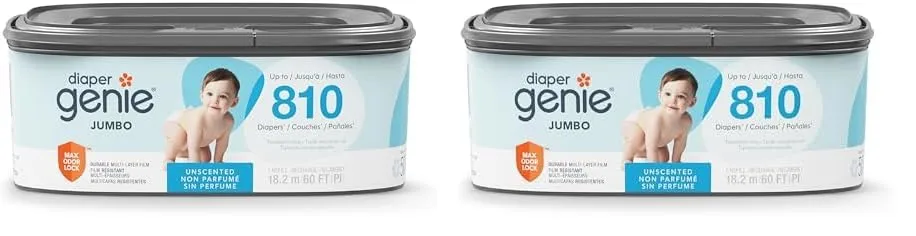 The Diaper Genie Jumbo Square Refill, with Continuous Film, can Hold up to 810 Newborn-Sized Diapers per Refill. (Pack of 2)