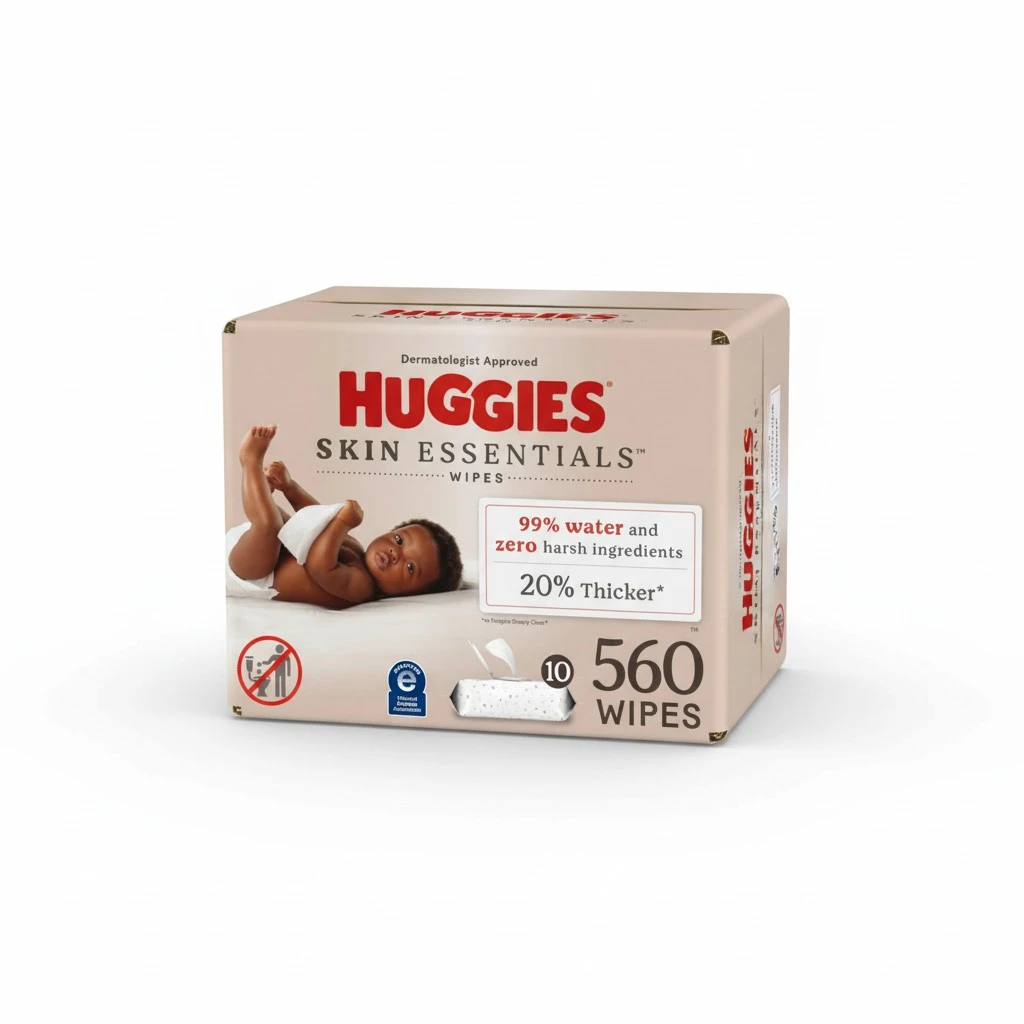 Huggies Skin Essentials Baby Wipes, Hypoallergenic, 99% Water, 2 Flip Top Packs (112 Wipes Total)