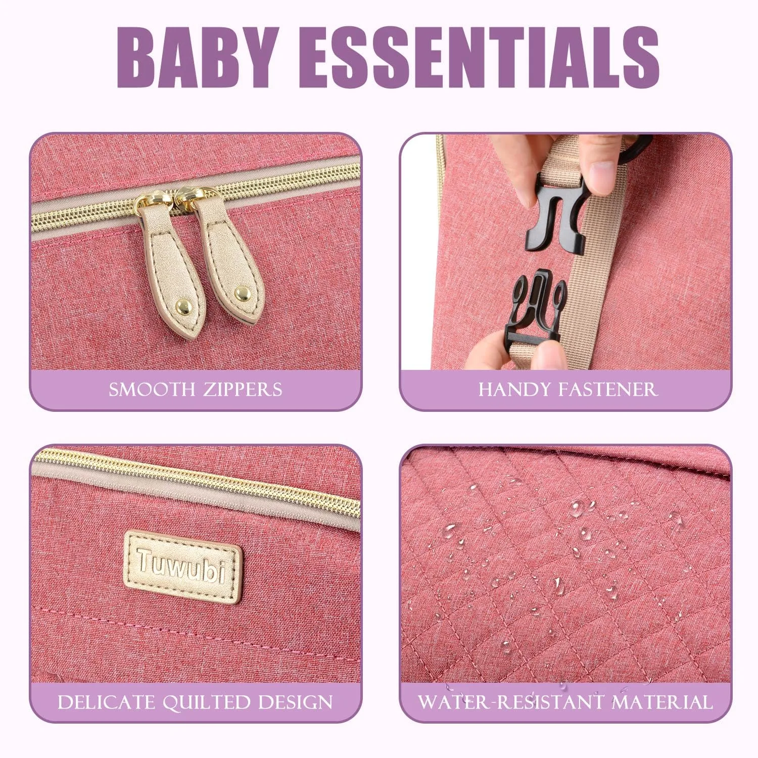 Tuwubi Diaper Bag Tote,Baby Diaper Bag with Pacifier Case Large Travel Diaper Tote Caddy for Mom and Dad Multifunction Large Baby Bag - M-Pink